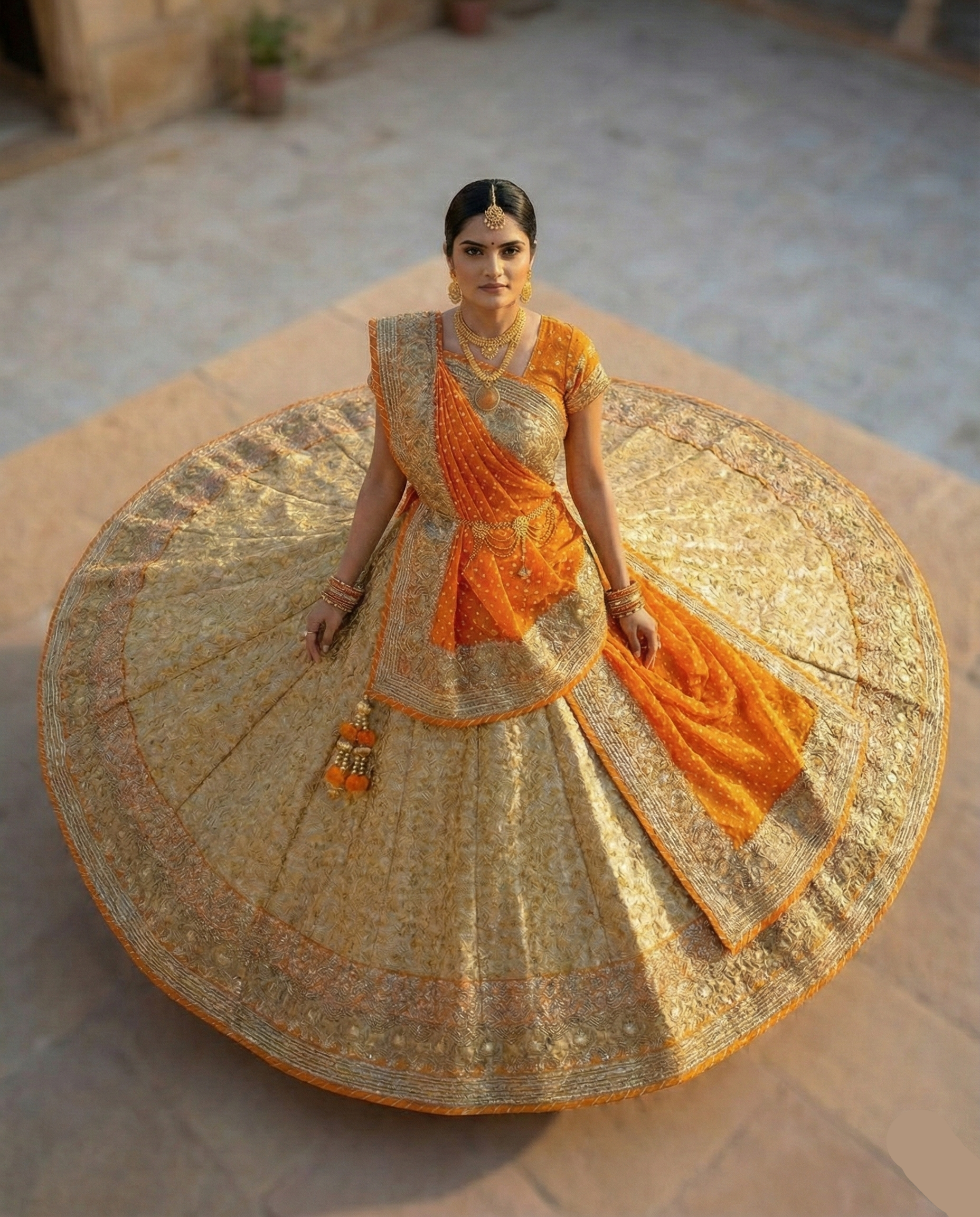 Golden Kesari Lehenga Saree