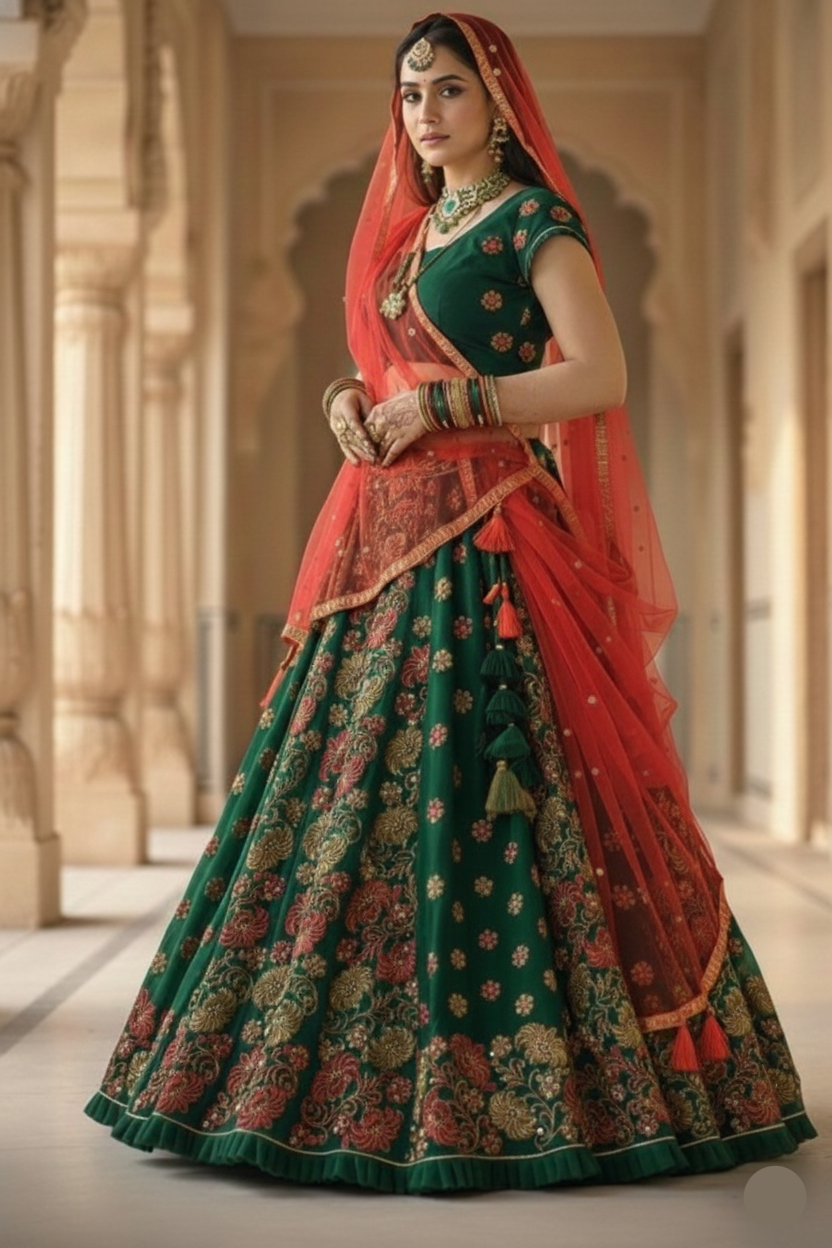Traditional Floral Green Lehenga