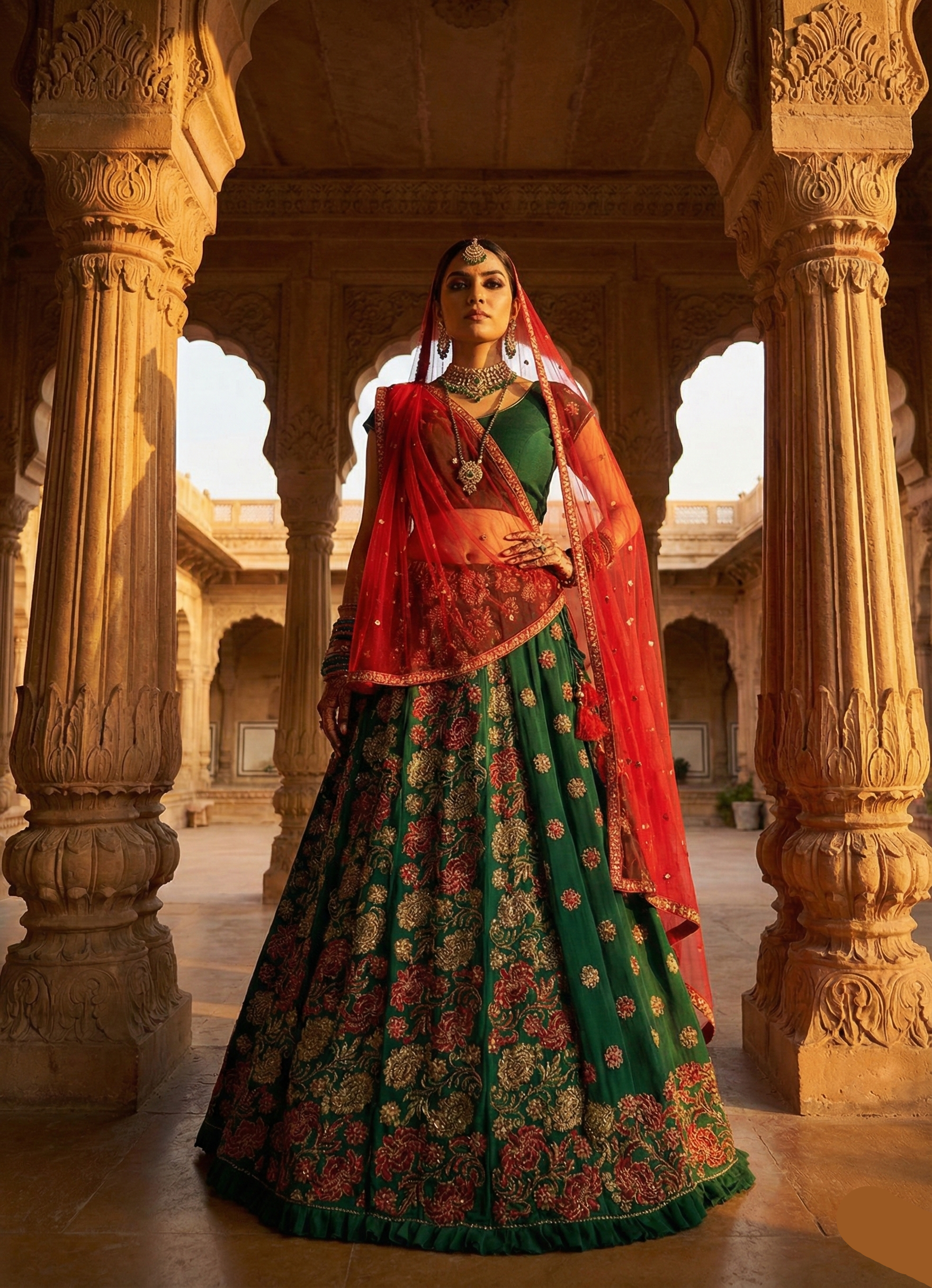 Traditional Floral Green Lehenga