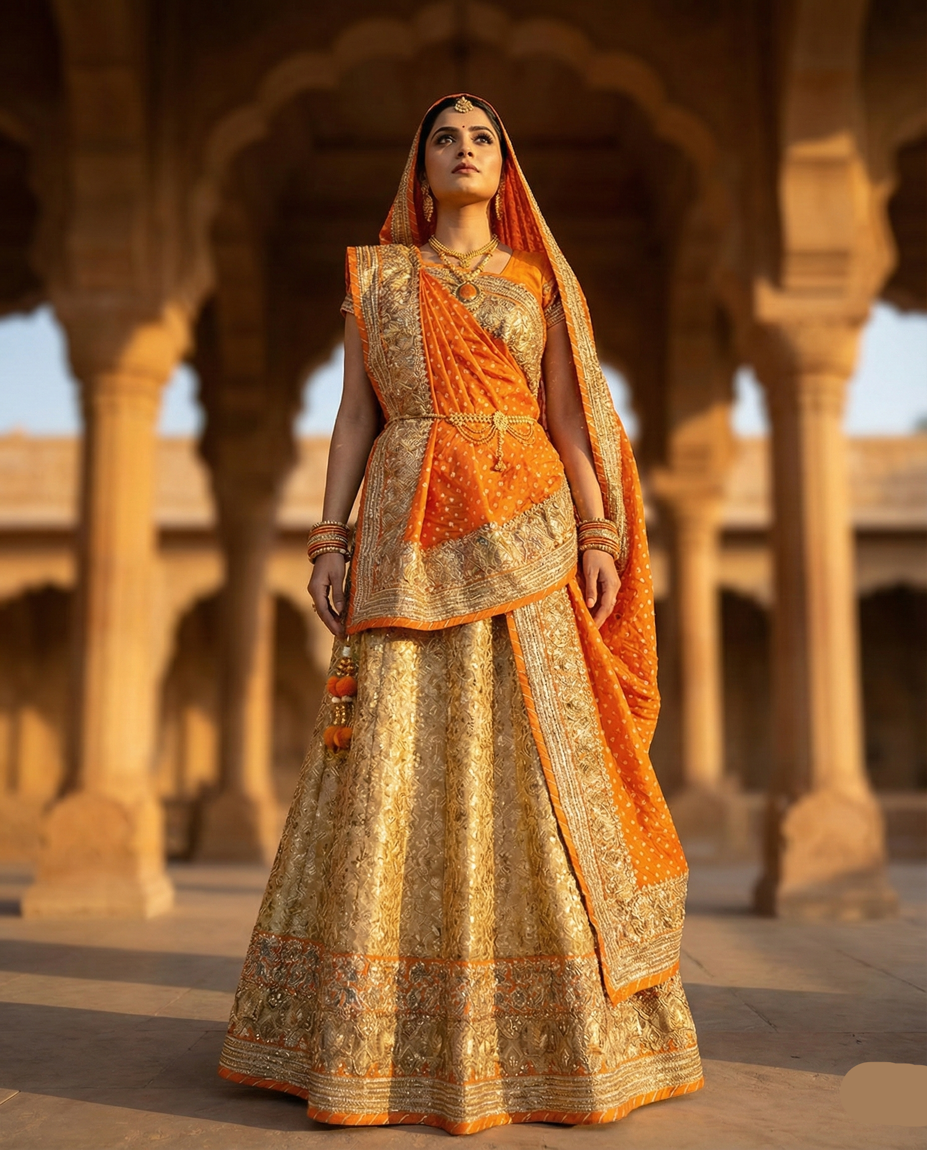 ✨ Golden Kesari Lehenga Saree