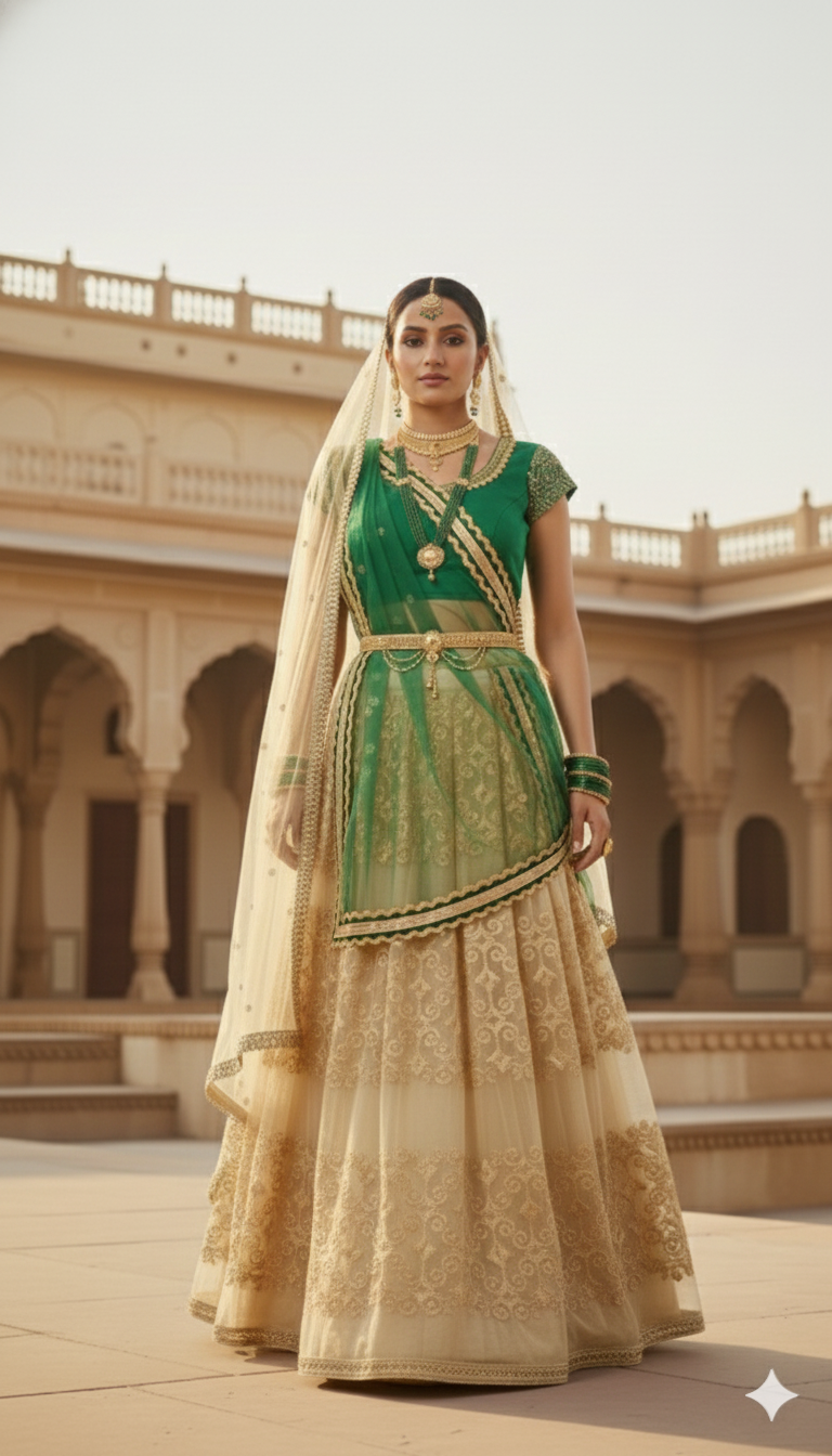 Golden Emerald Lehenga ✨