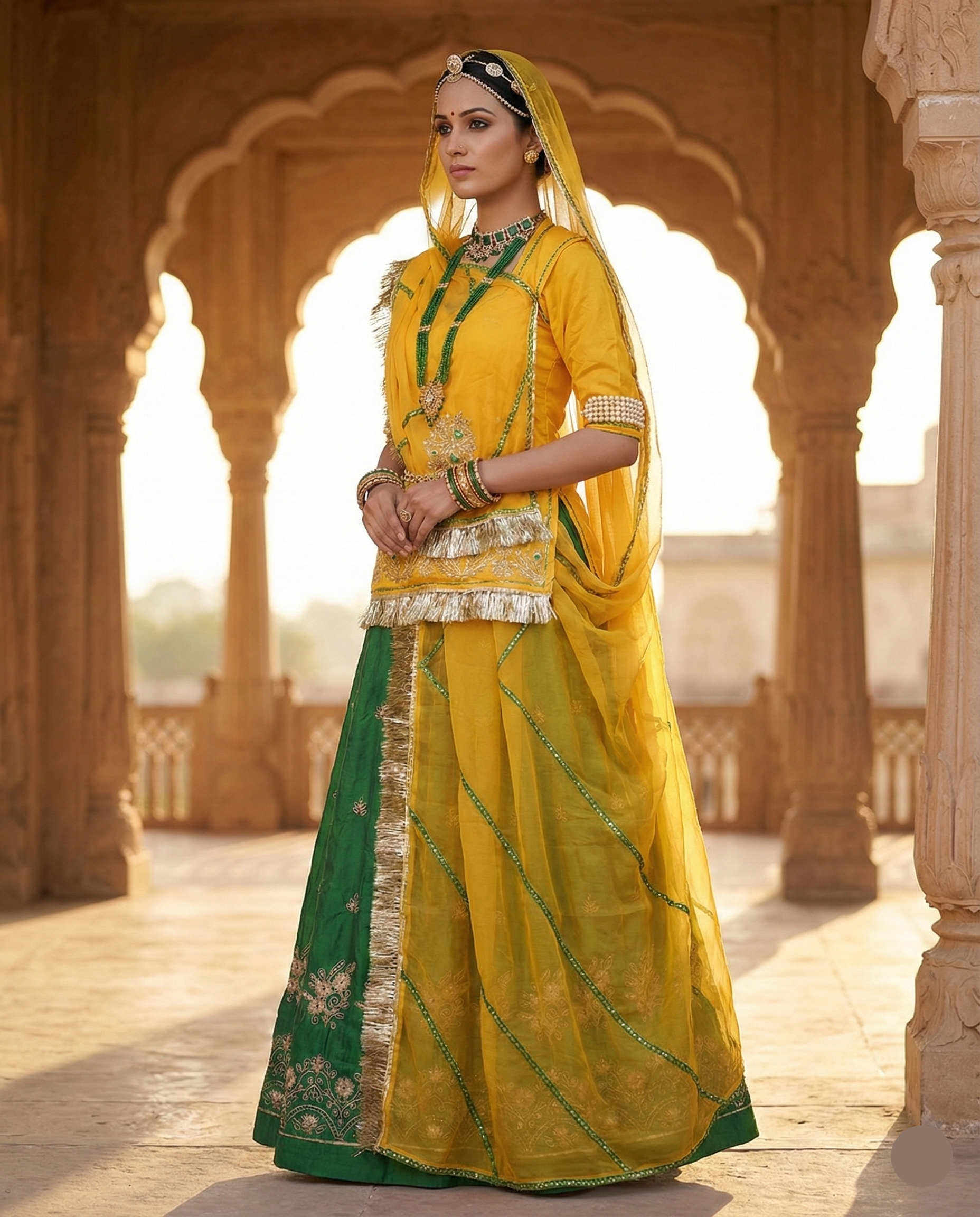 Rajwadi Panna Haldi Lehenga