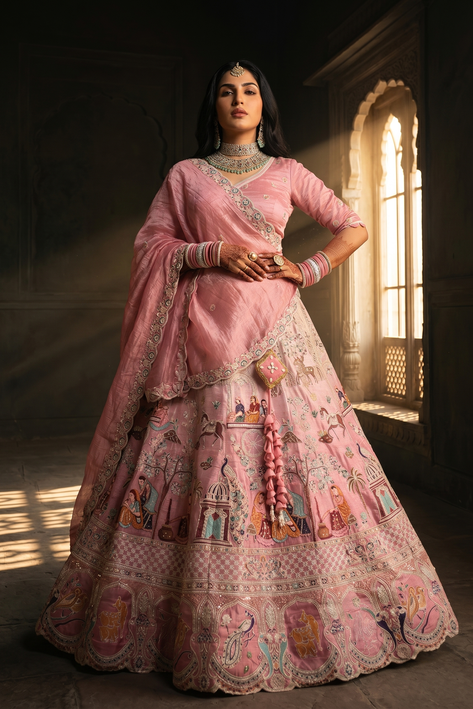 Pink Peacock Heritage Lehenga Set