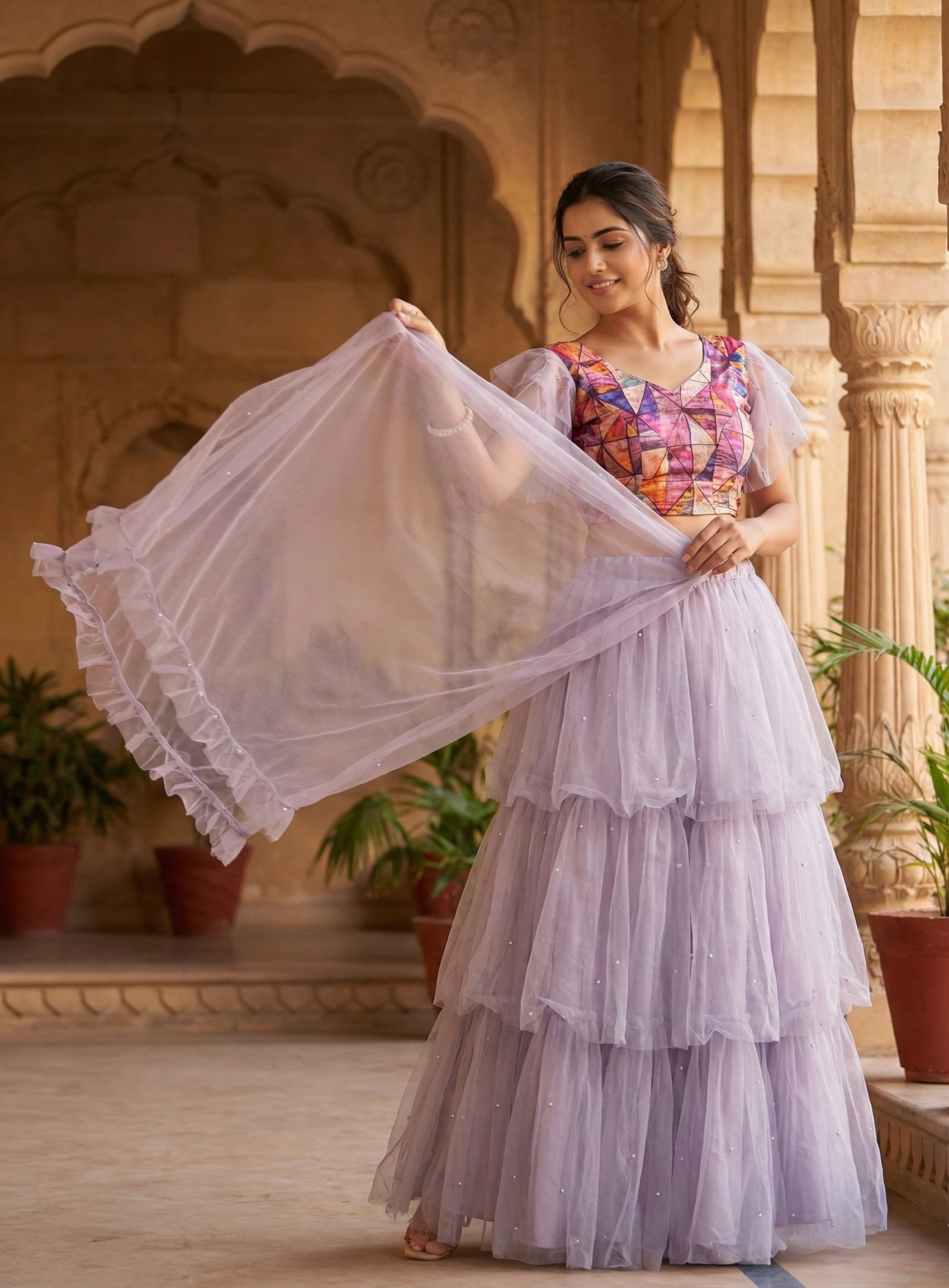 ✨ Lilac Dream Layered Lehenga