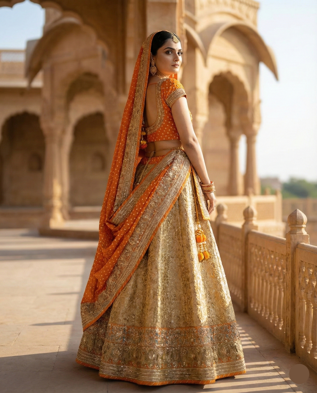 Golden Kesari Lehenga Saree