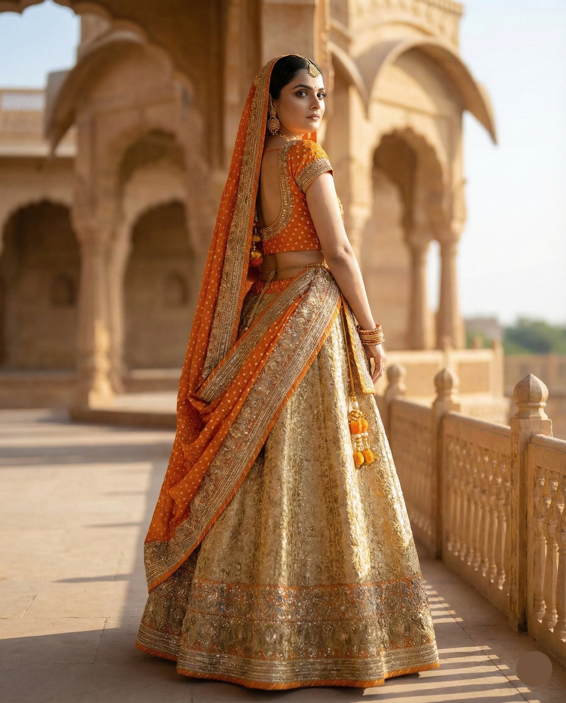 ✨ Golden Kesari Lehenga Saree