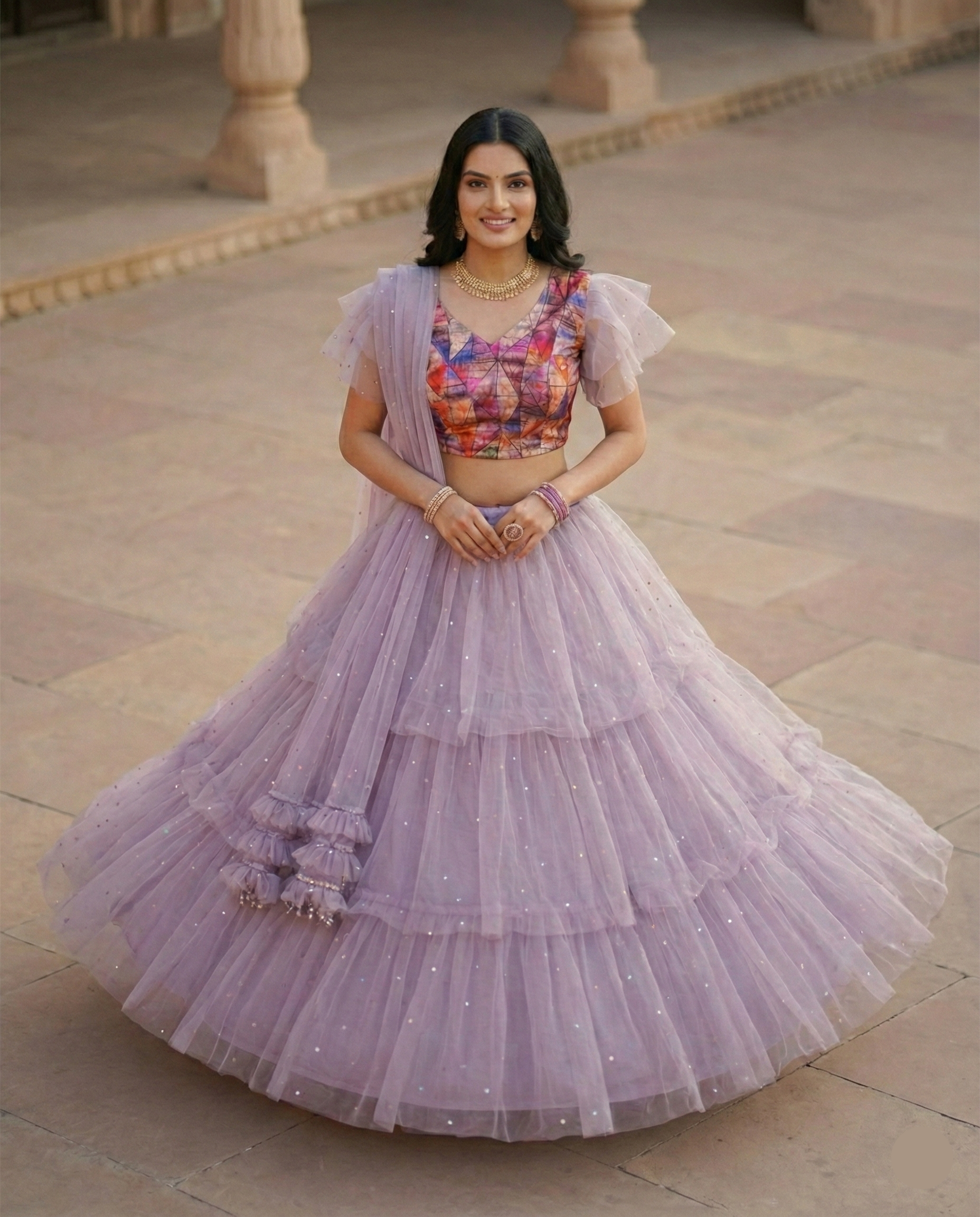 ✨ Lilac Dream Layered Lehenga