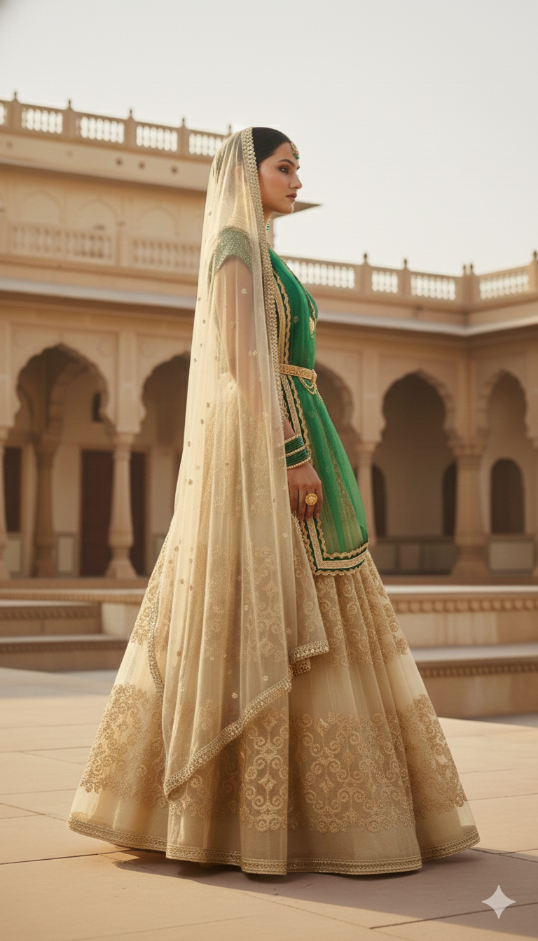 Golden Emerald Lehenga ✨