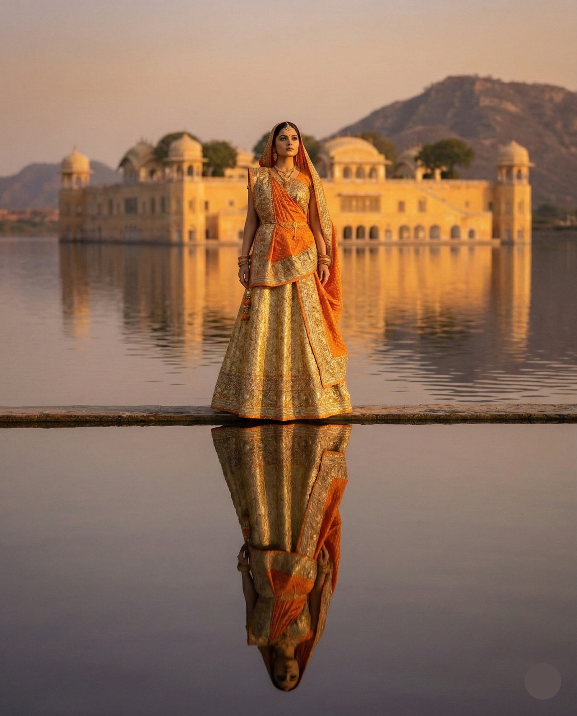 ✨ Golden Kesari Lehenga Saree