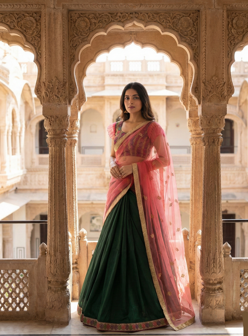 Emerald Rani Lehenga Saree