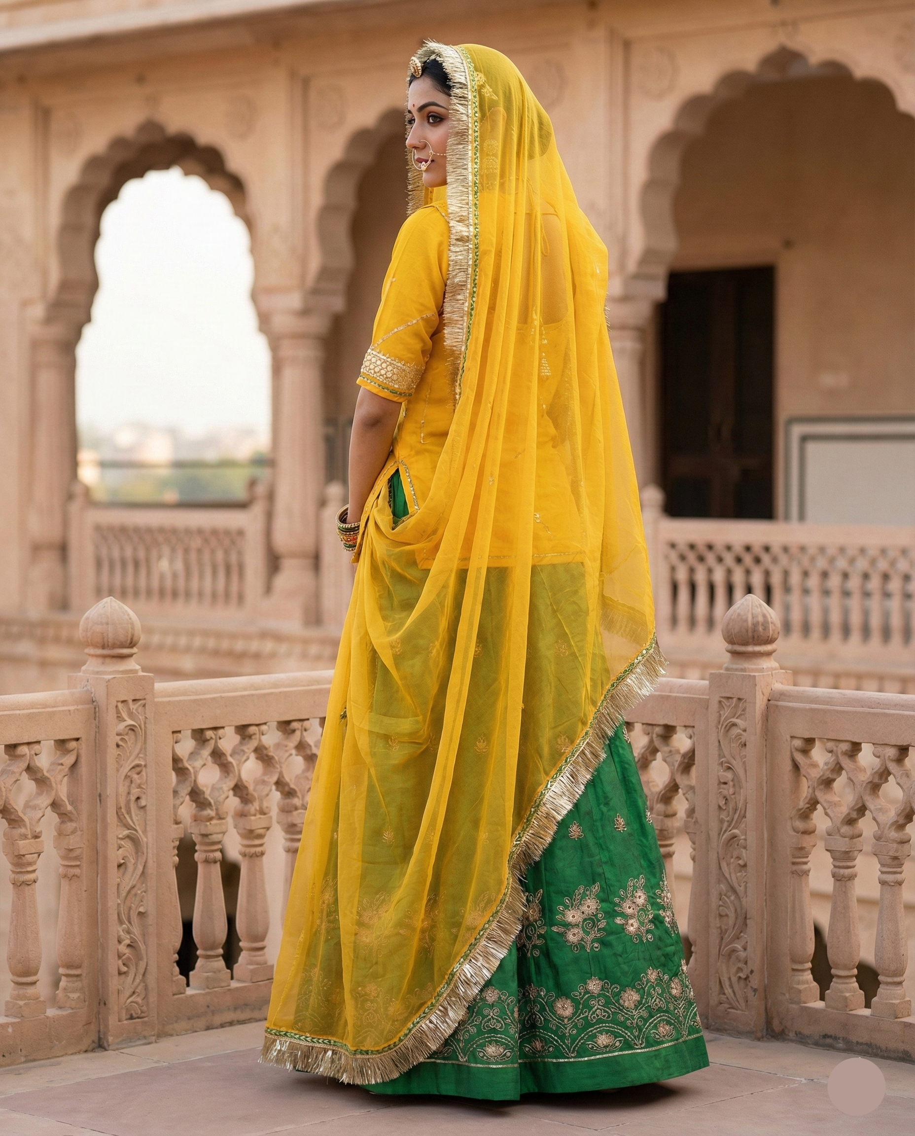 Rajwadi Panna Haldi Lehenga