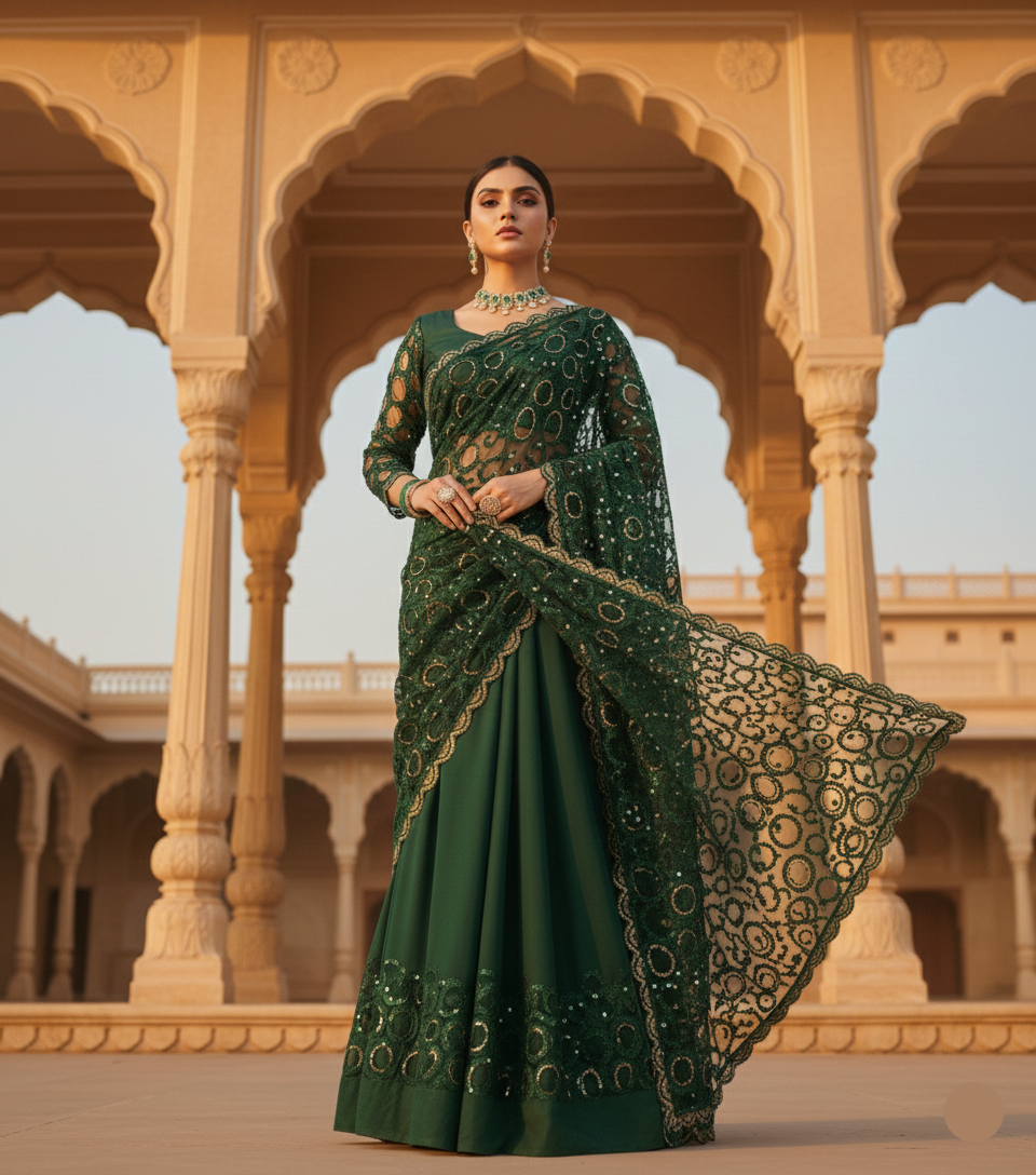 ✨ Royal Emerald Saree