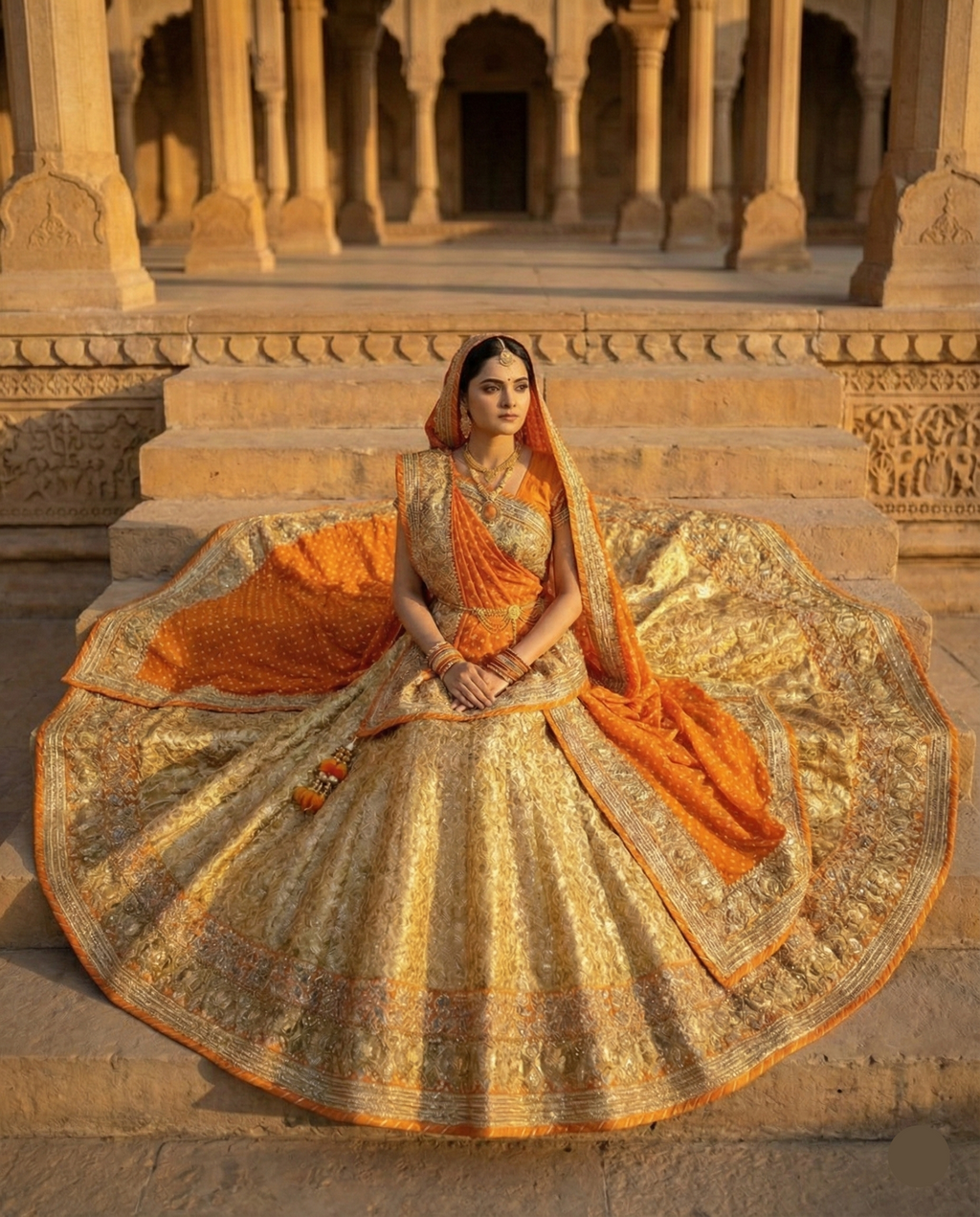 Golden Kesari Lehenga Saree