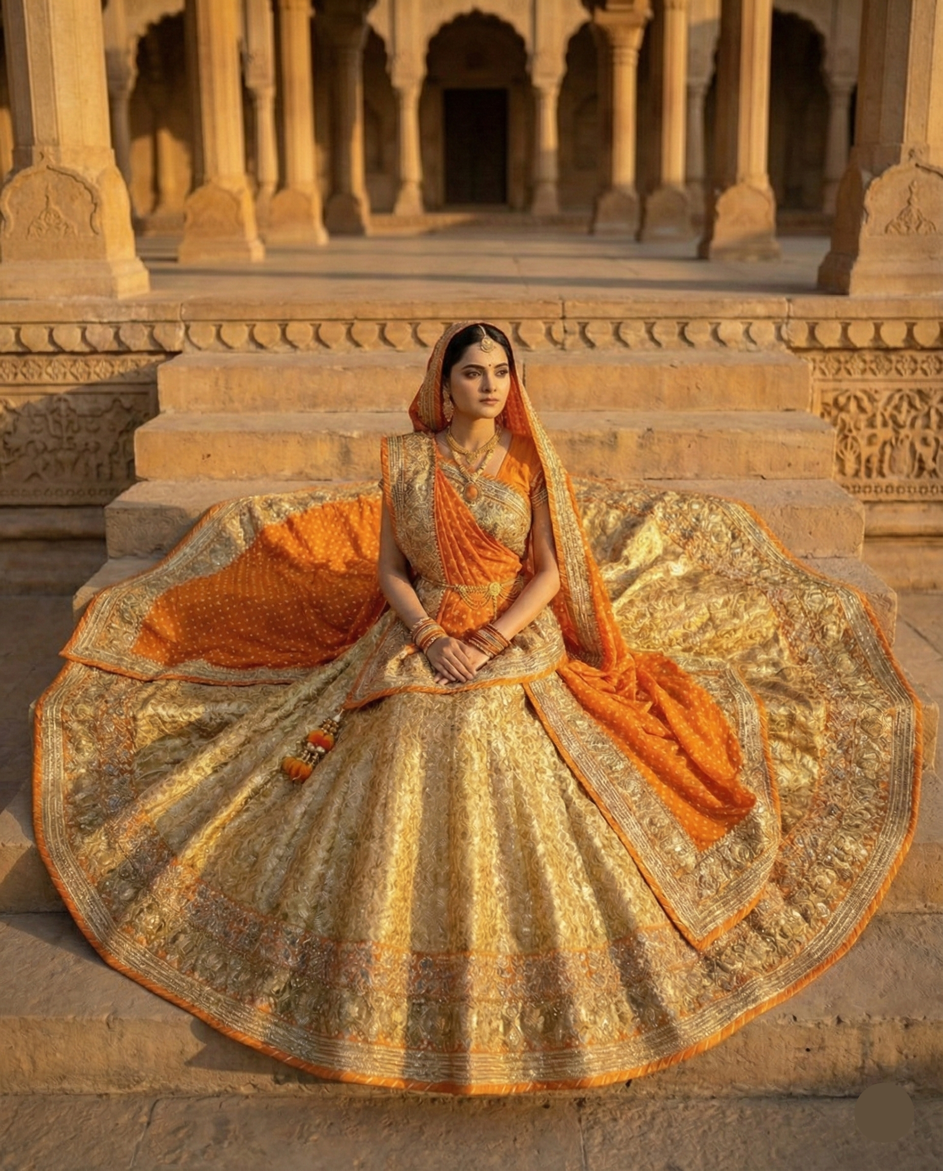 ✨ Golden Kesari Lehenga Saree