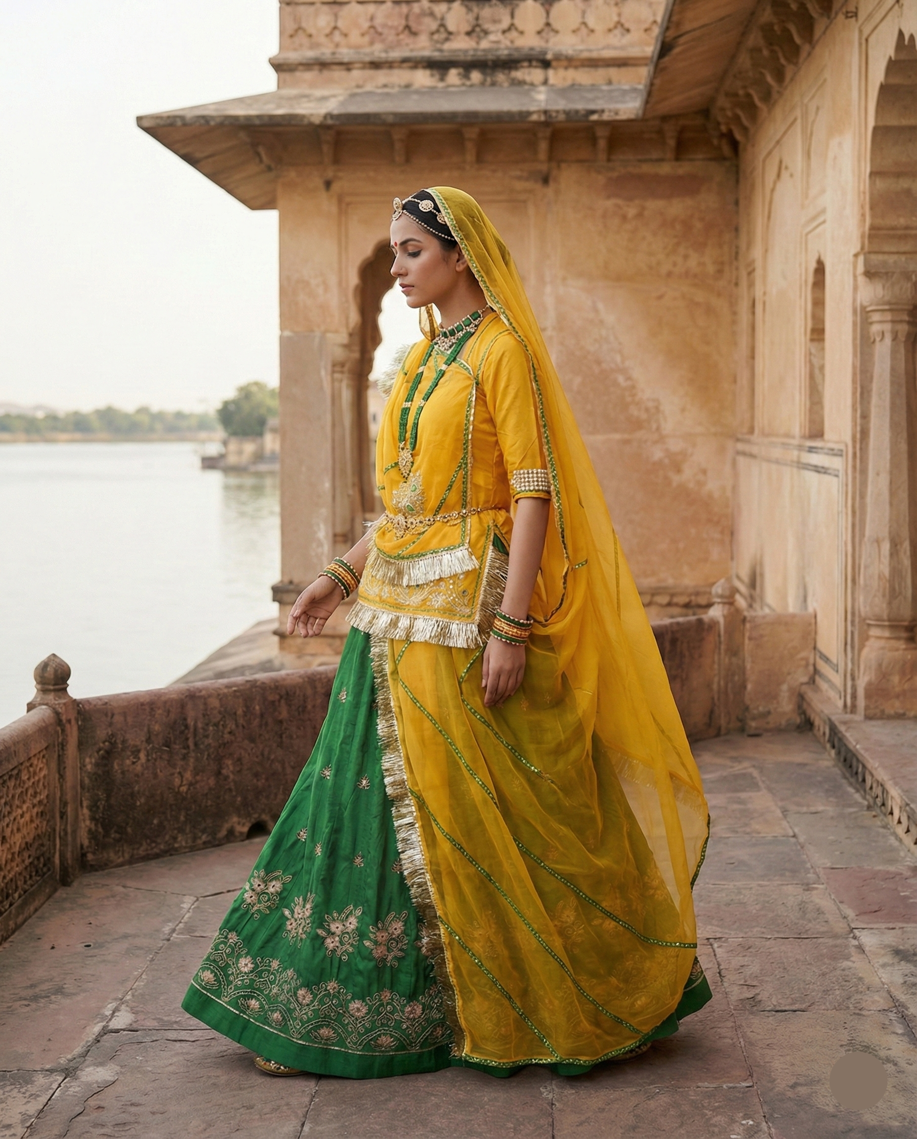 Rajwadi Panna Haldi Lehenga