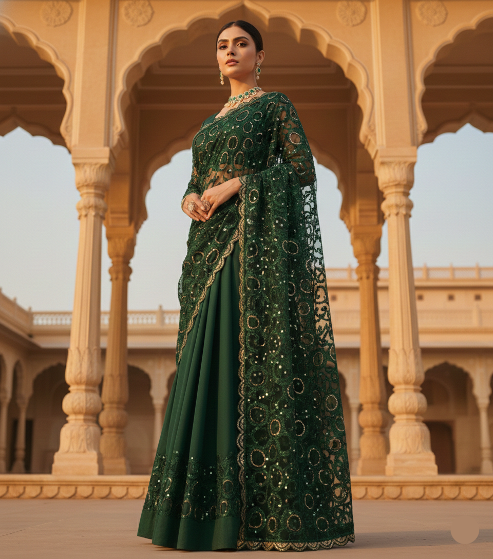 ✨ Royal Emerald Saree