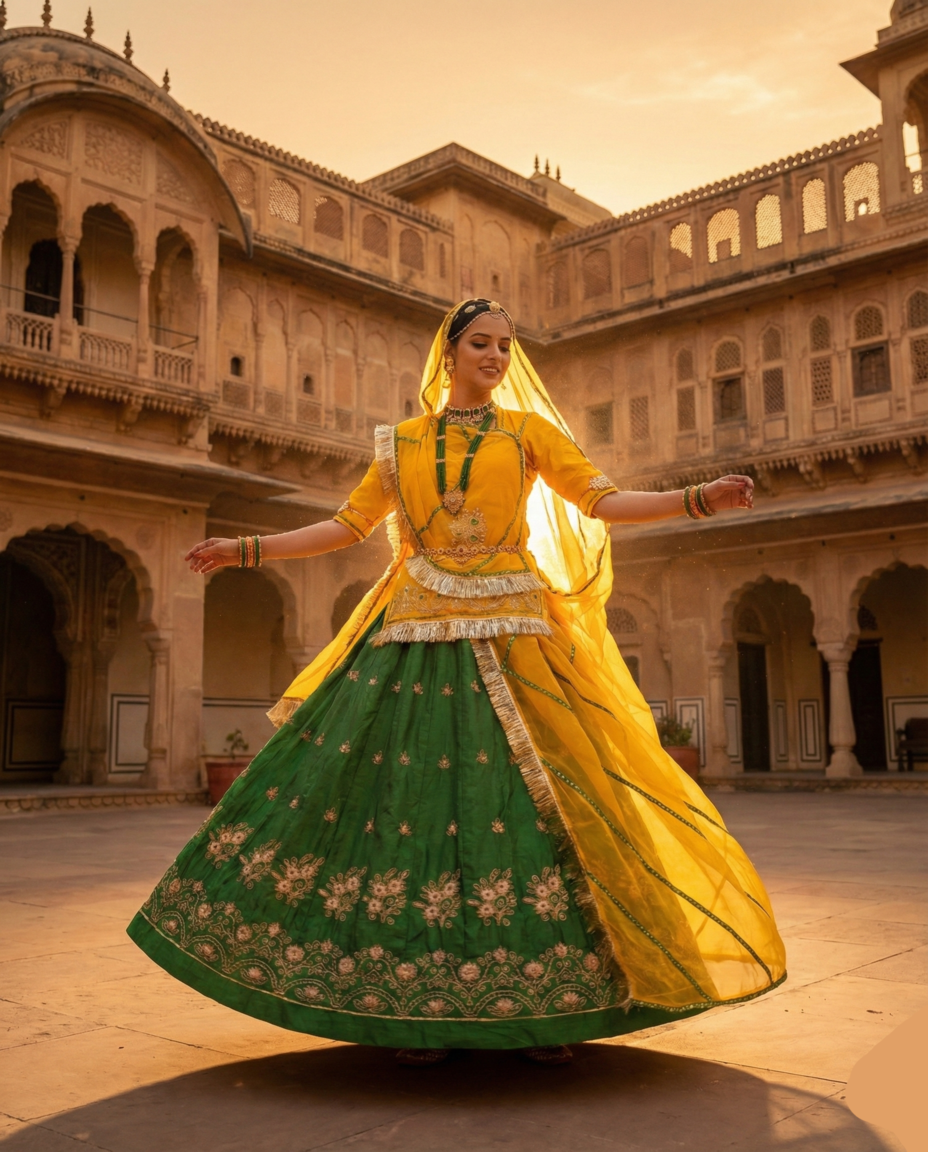 Rajwadi Panna Haldi Lehenga