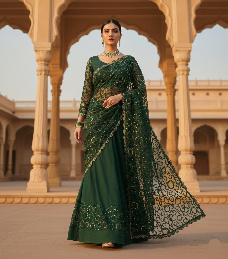 ✨ Royal Emerald Saree