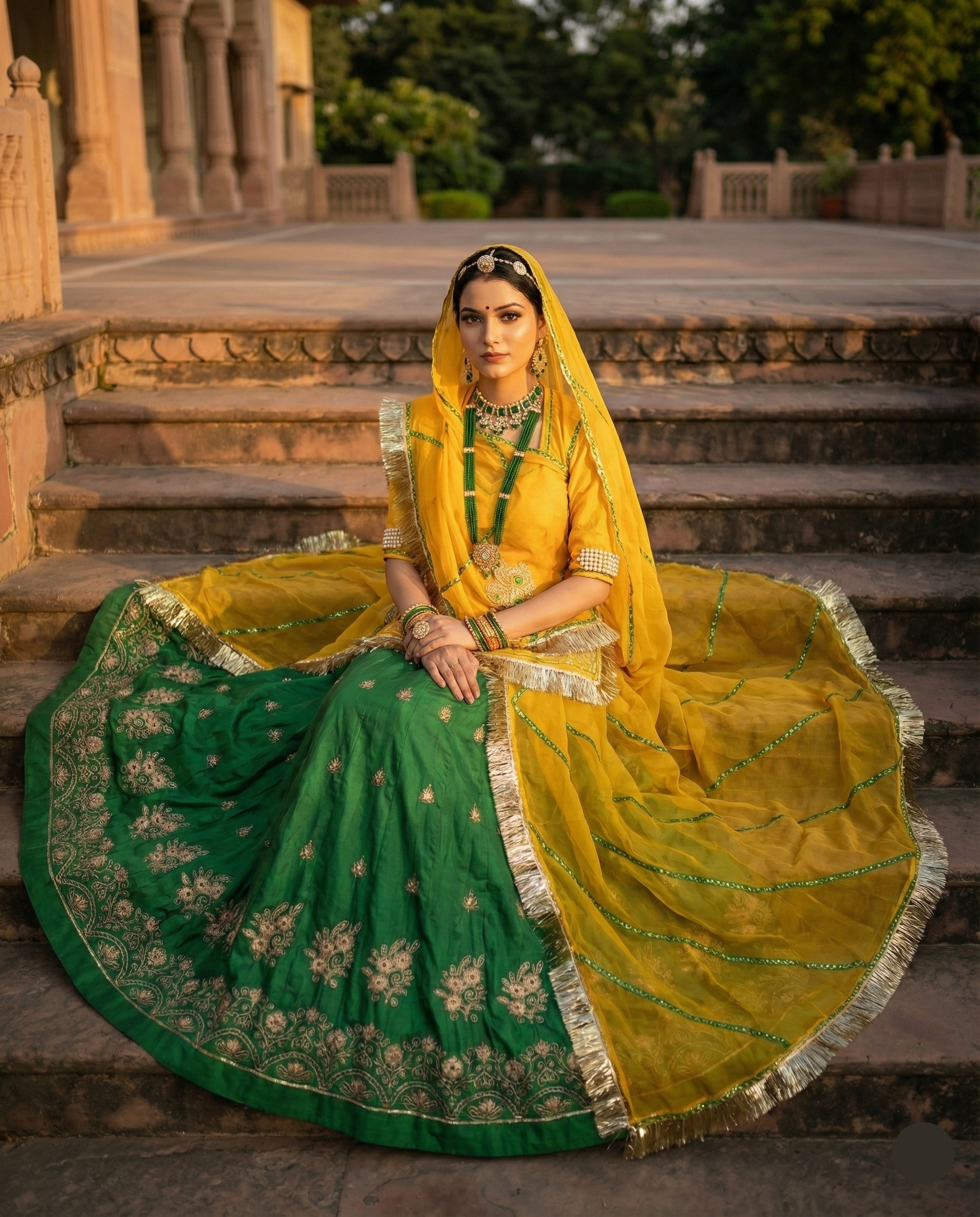 Rajwadi Panna Haldi Lehenga