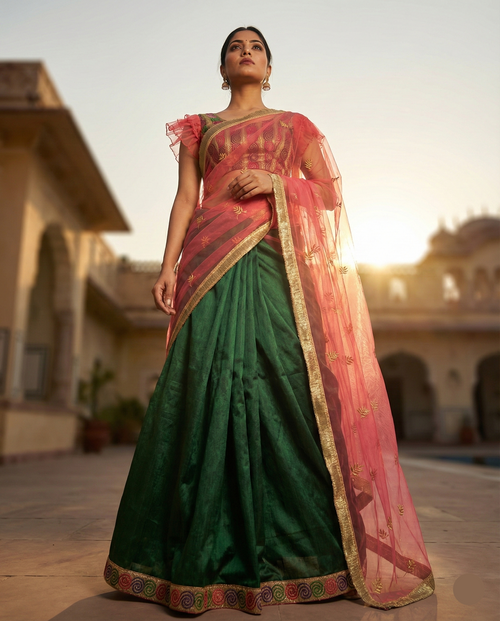 Emerald Rani Lehenga Saree