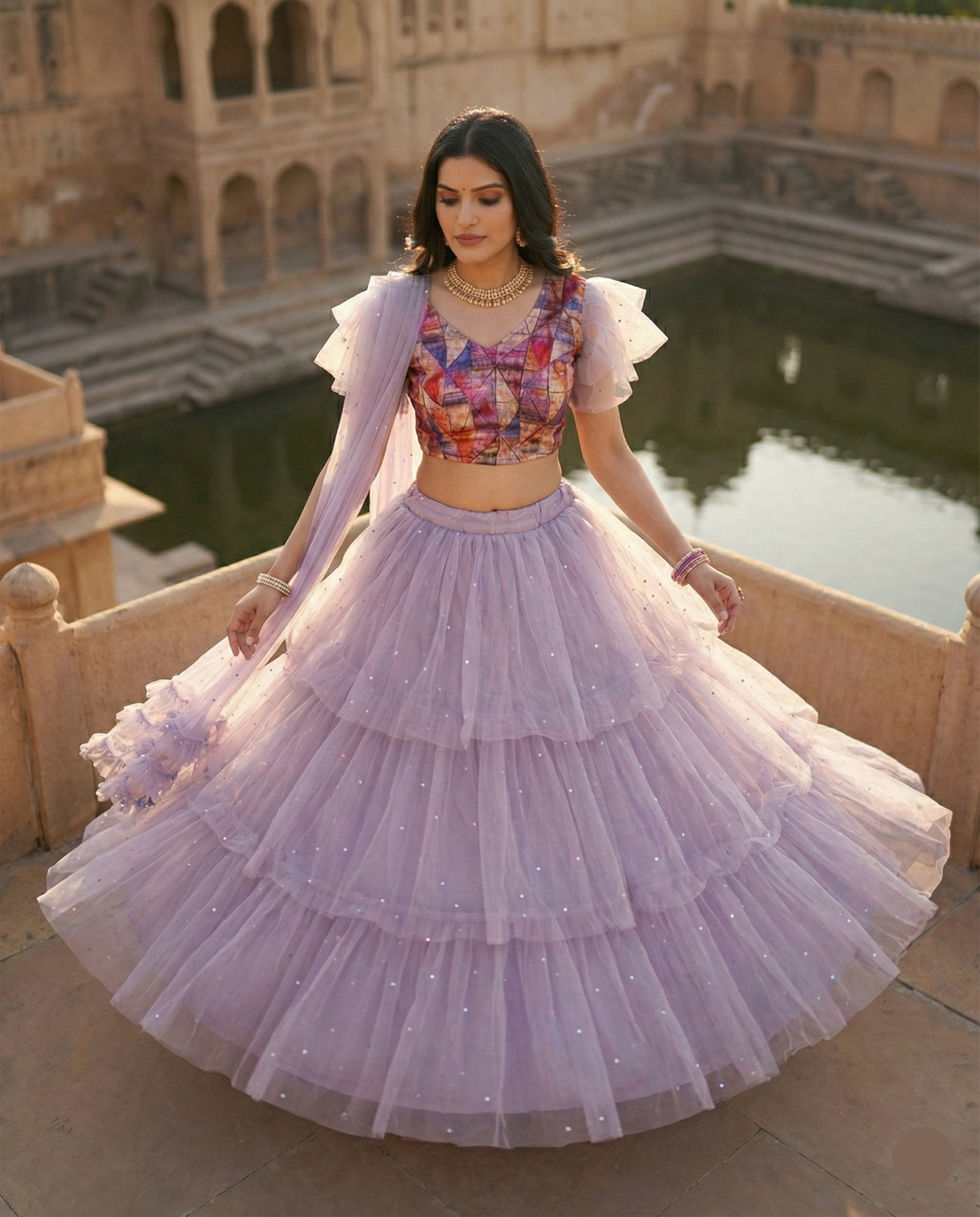 Lilac Dream Layered Lehenga