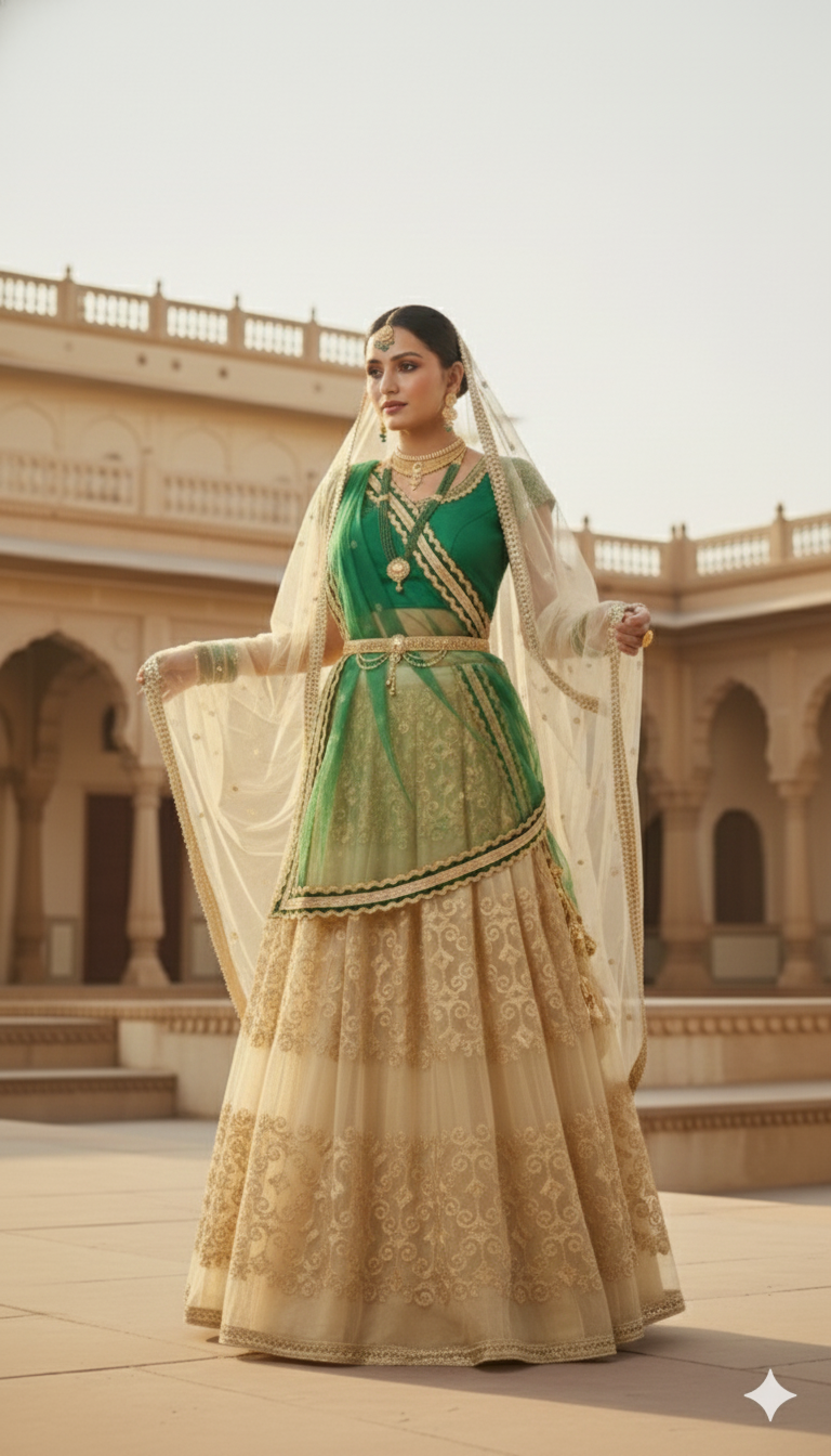 Golden Emerald Lehenga ✨