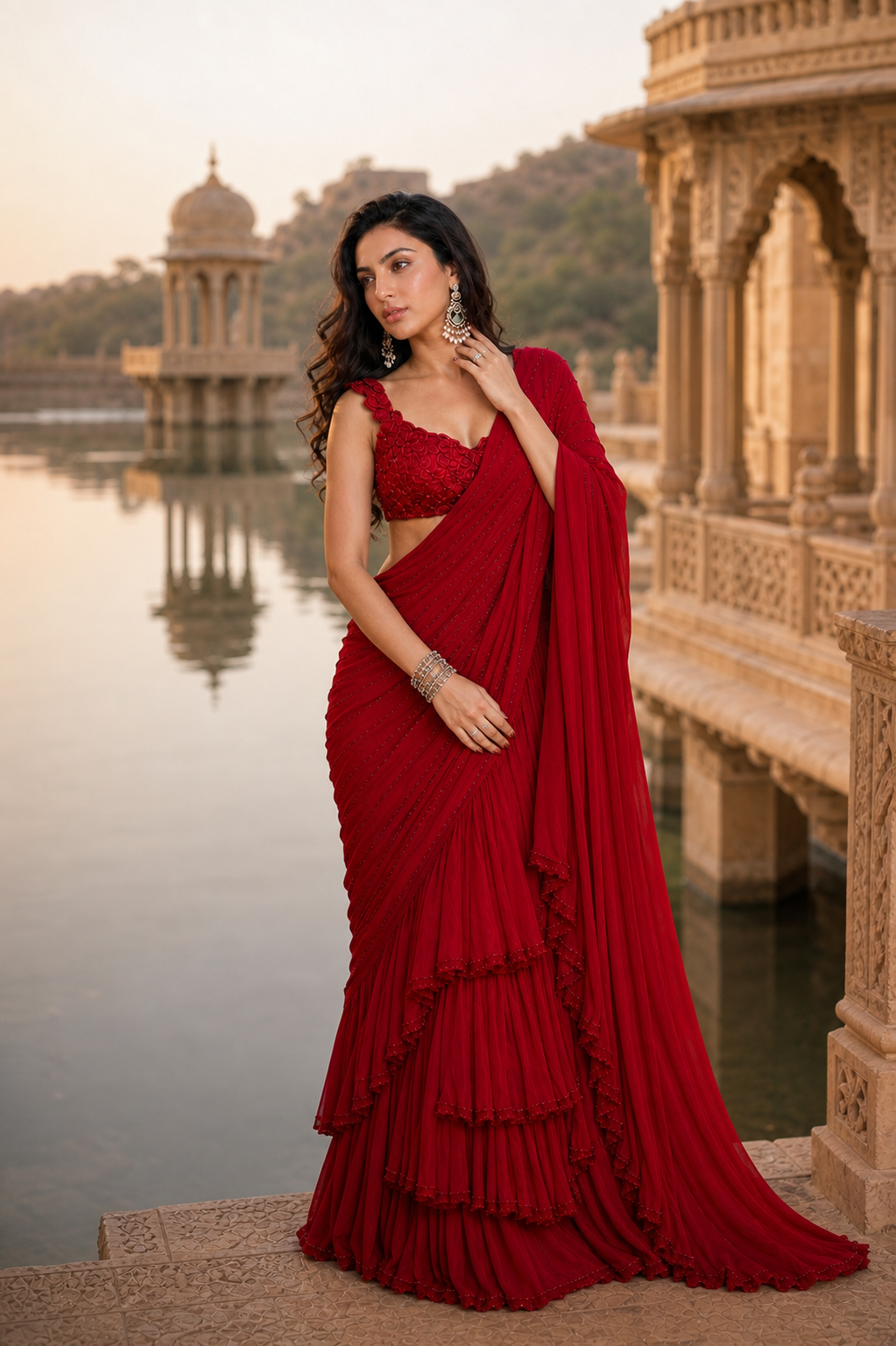 Scarlet Ruffle Saree