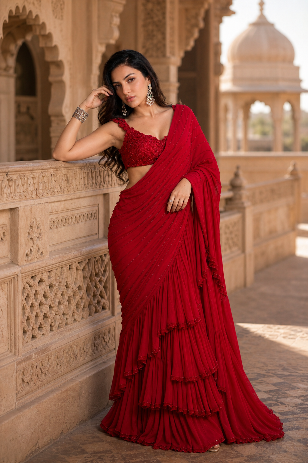 Scarlet Ruffle Saree