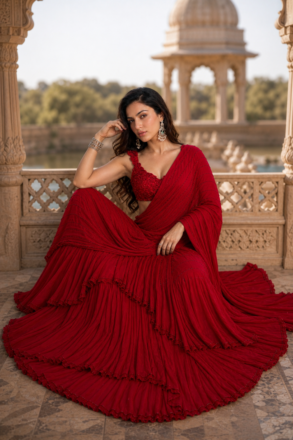 Scarlet Ruffle Saree