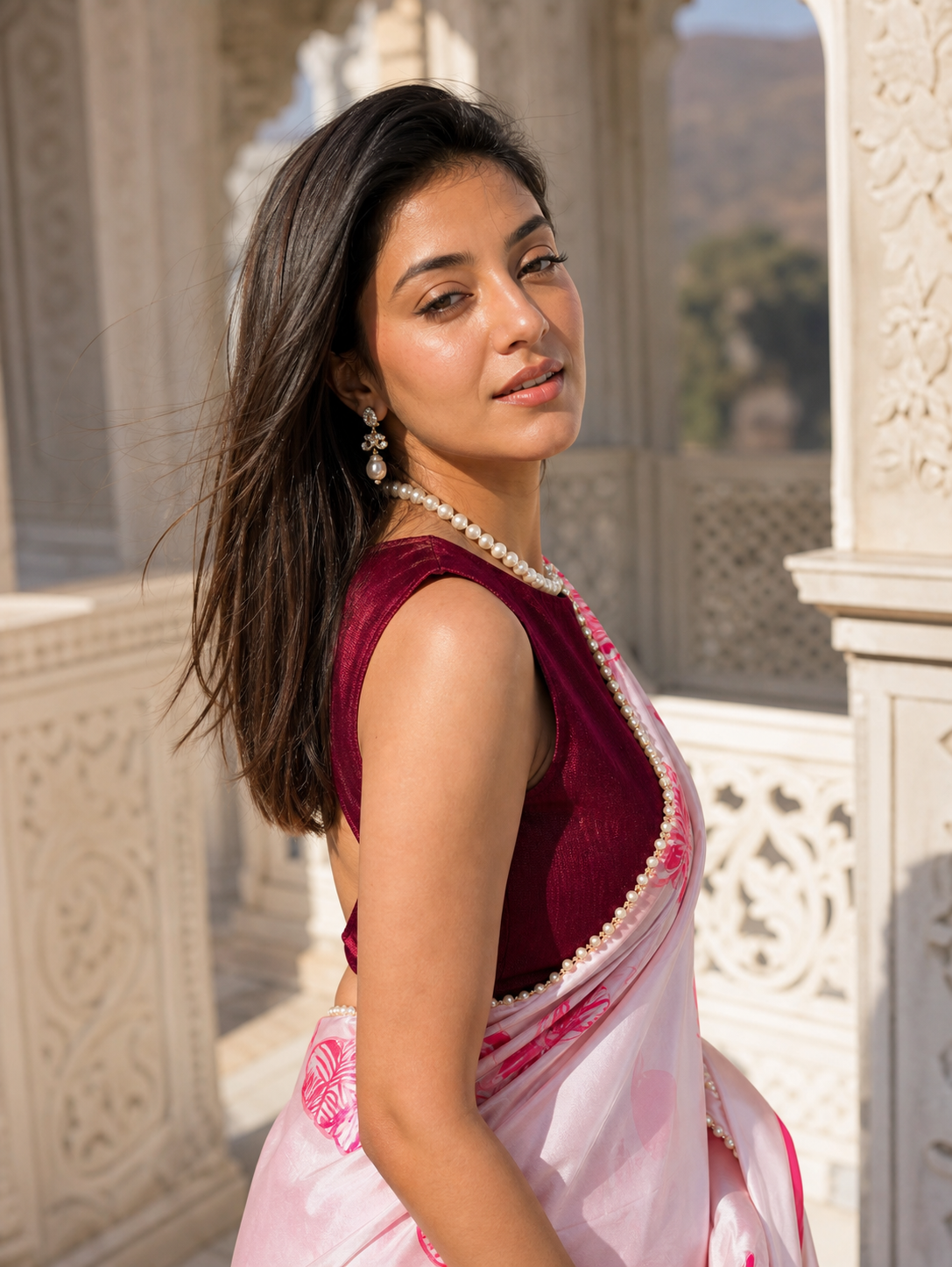 Pink Serenade Satin Saree