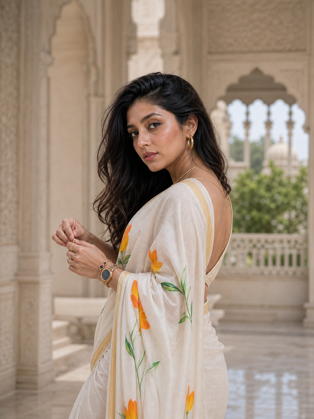Saffron Meadow Saree