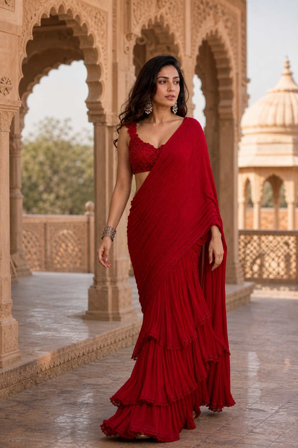 Scarlet Ruffle Saree