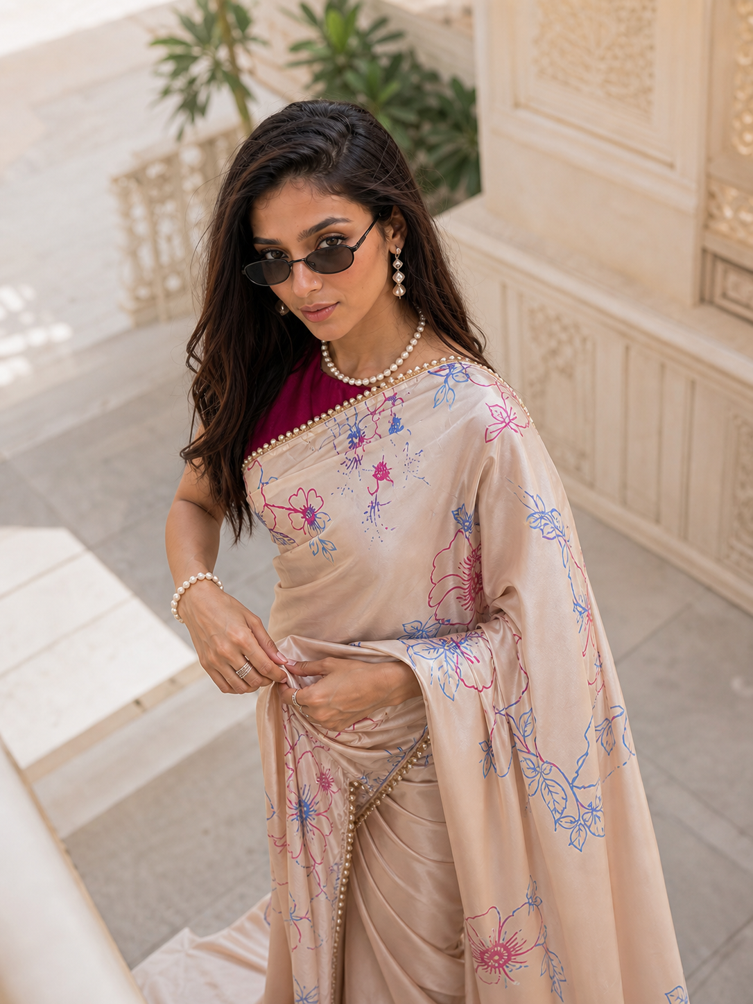 Champagne Petals Satin Saree