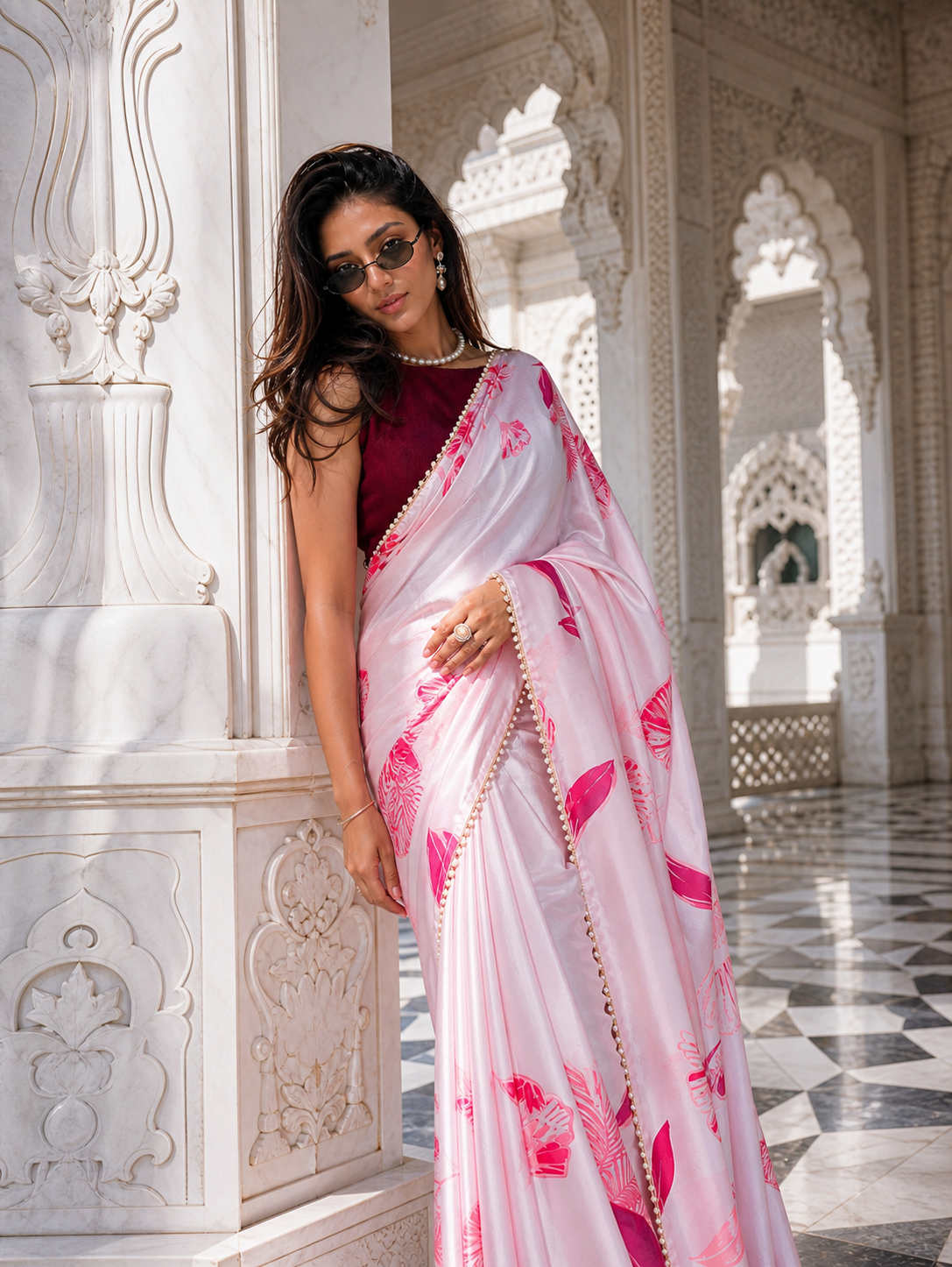 Pink Serenade Satin Saree