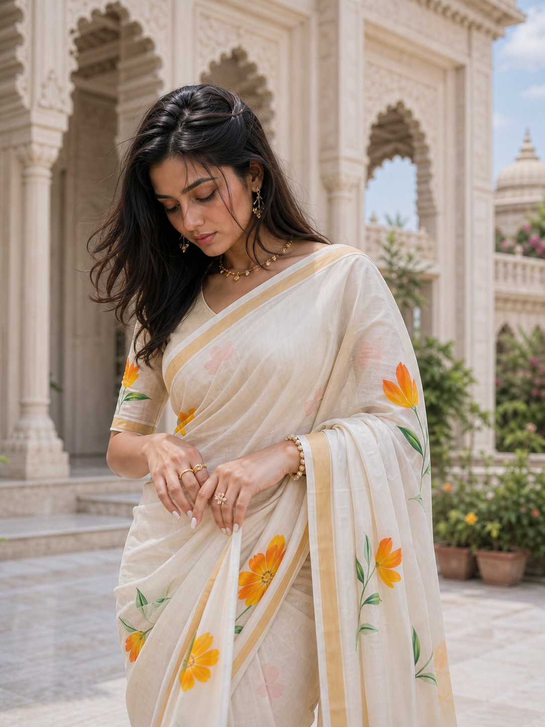 Saffron Meadow Saree