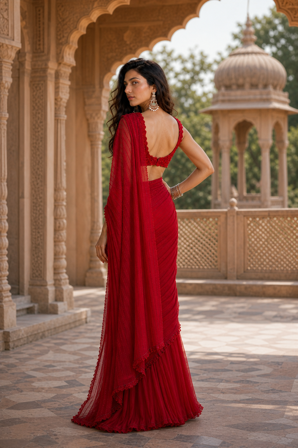 Scarlet Ruffle Saree