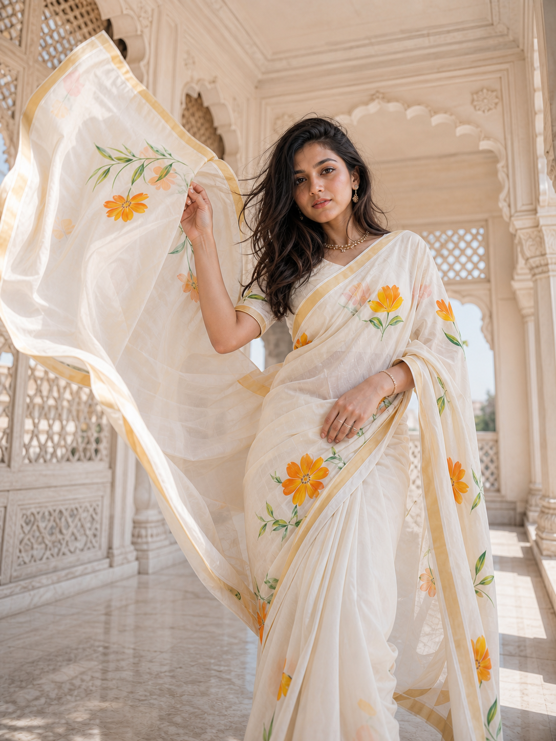 Saffron Meadow Saree
