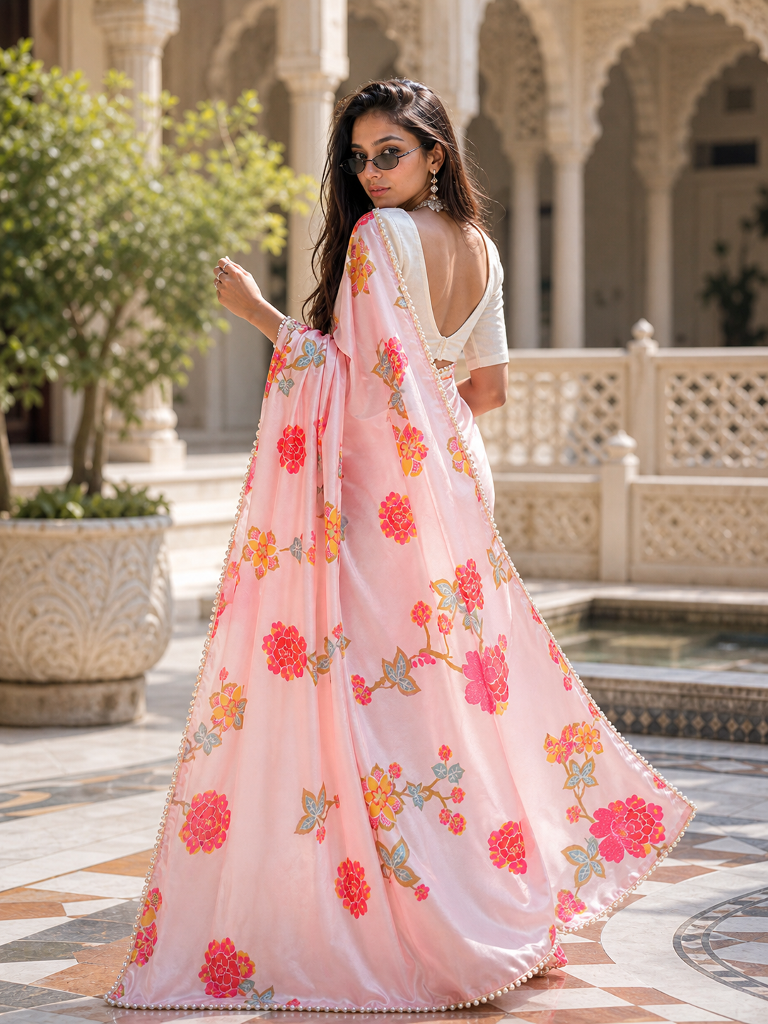 The Rosewood Garden Satin Saree