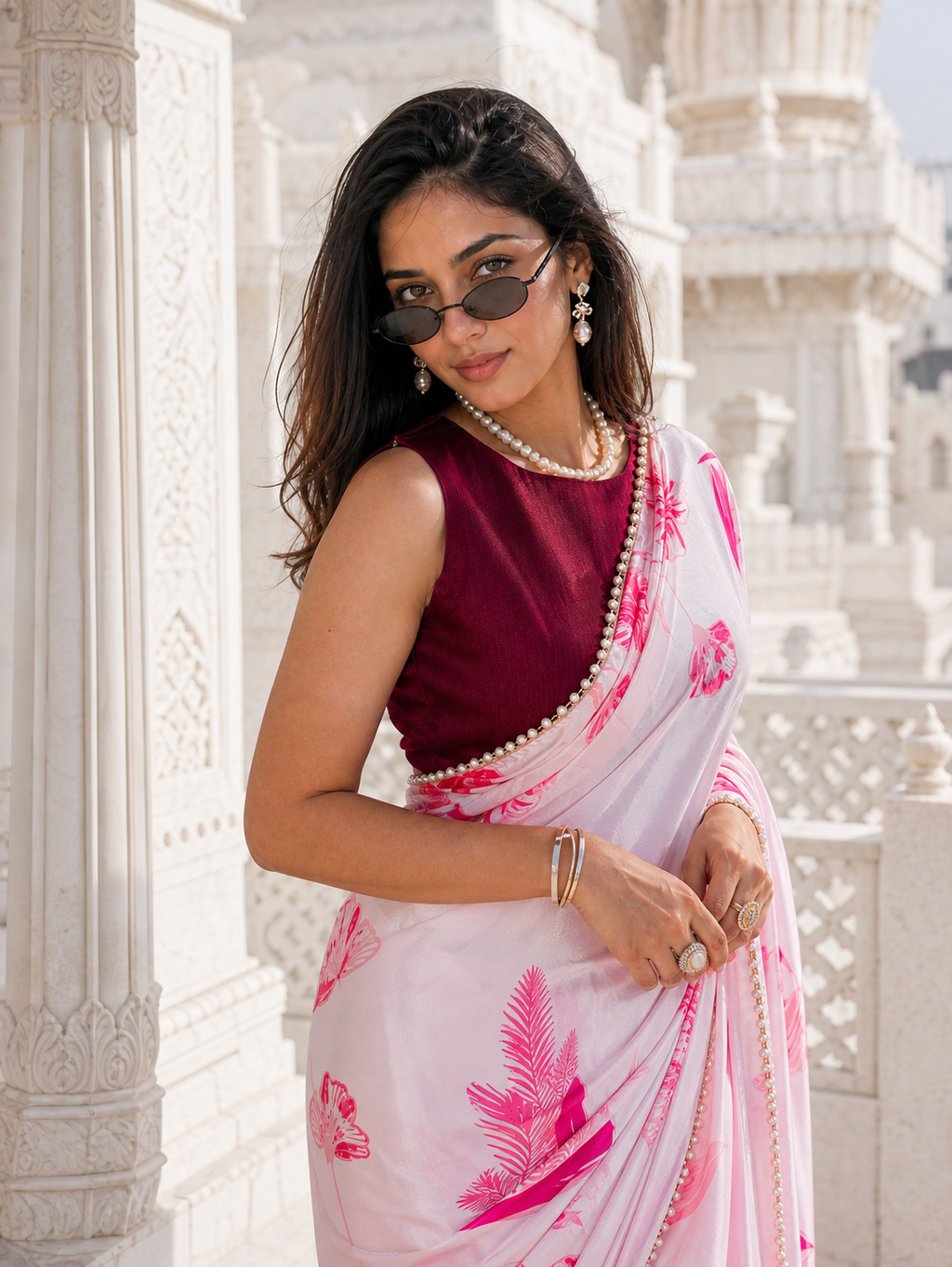 Pink Serenade Satin Saree