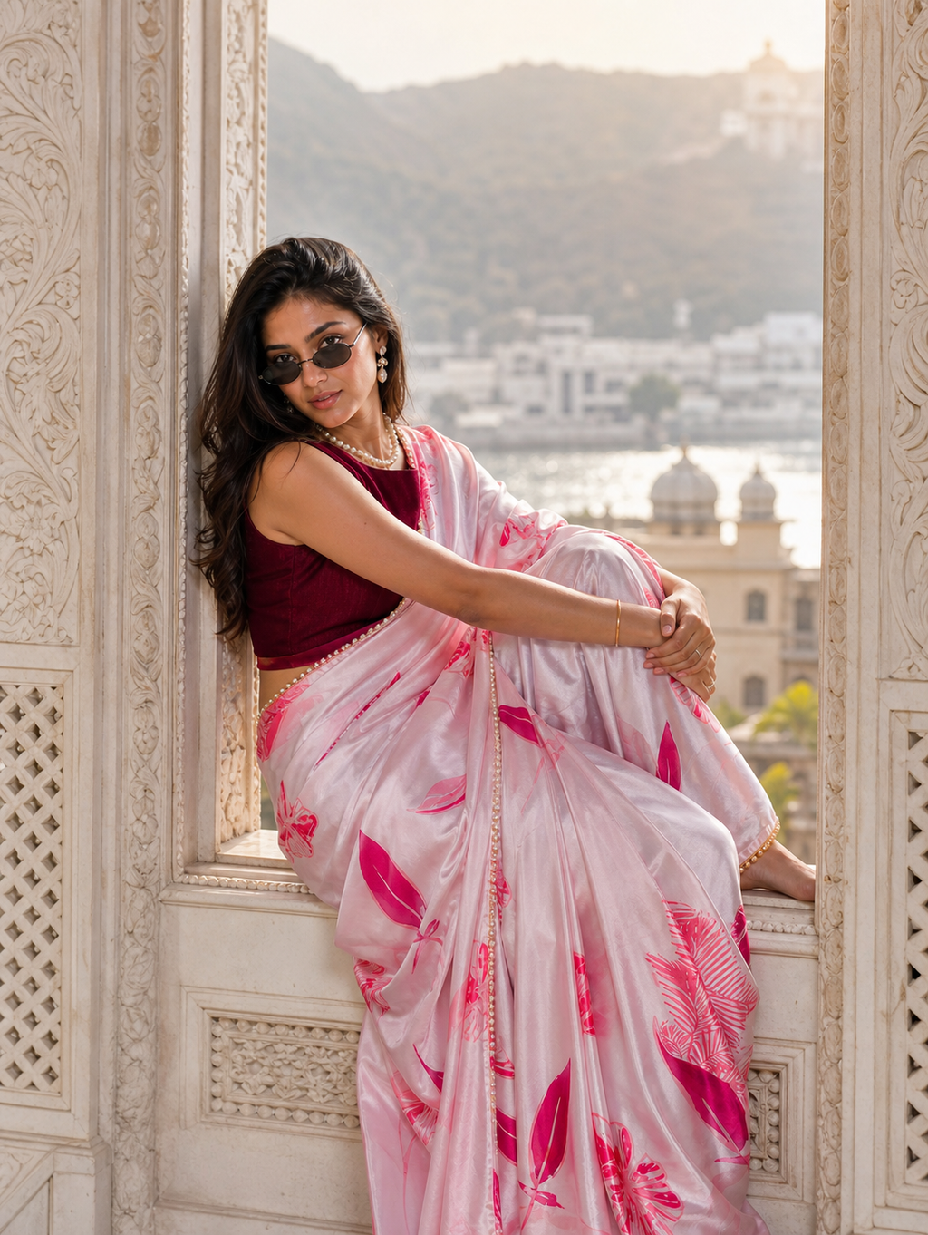 Pink Serenade Satin Saree