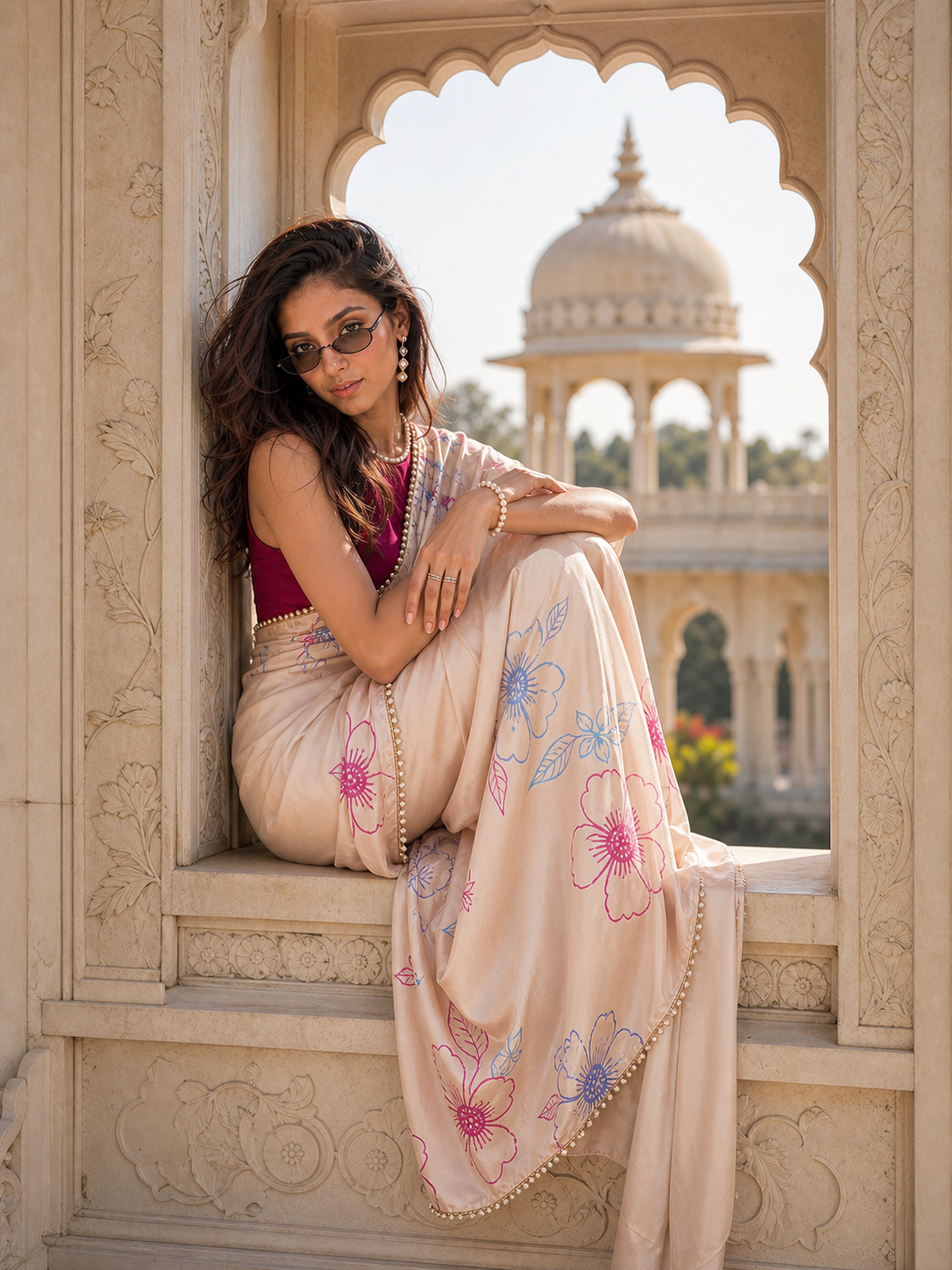 Champagne Petals Satin Saree