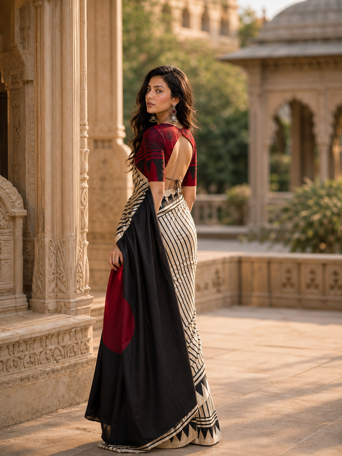 Ivory Noir Satin Saree