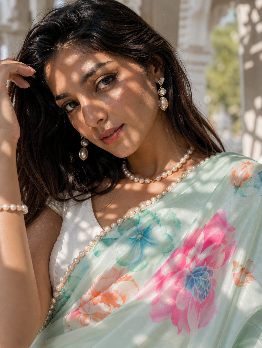 Mint Reverie Satin Saree