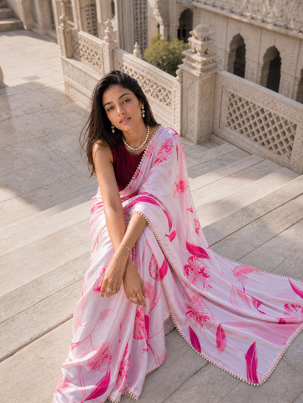 Pink Serenade Satin Saree