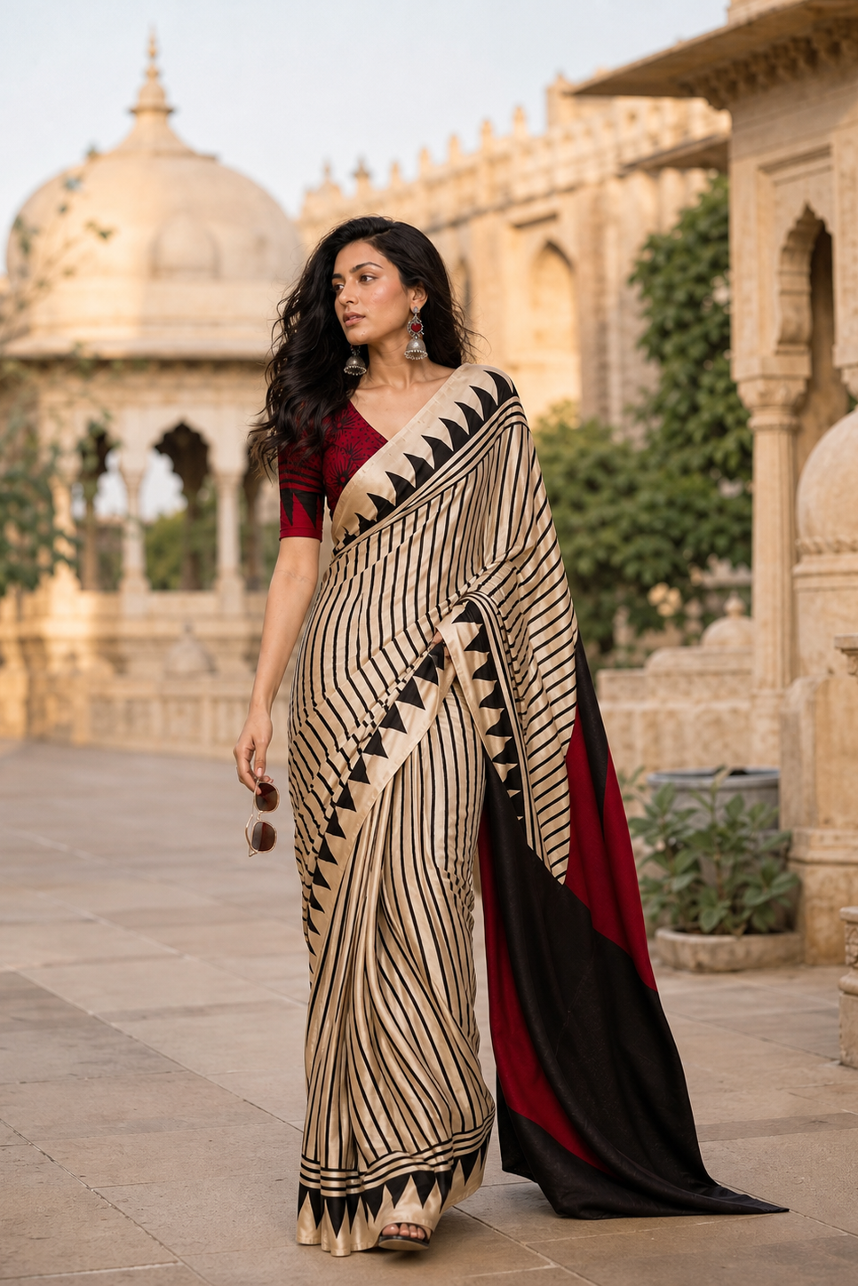 Ivory Noir Satin Saree