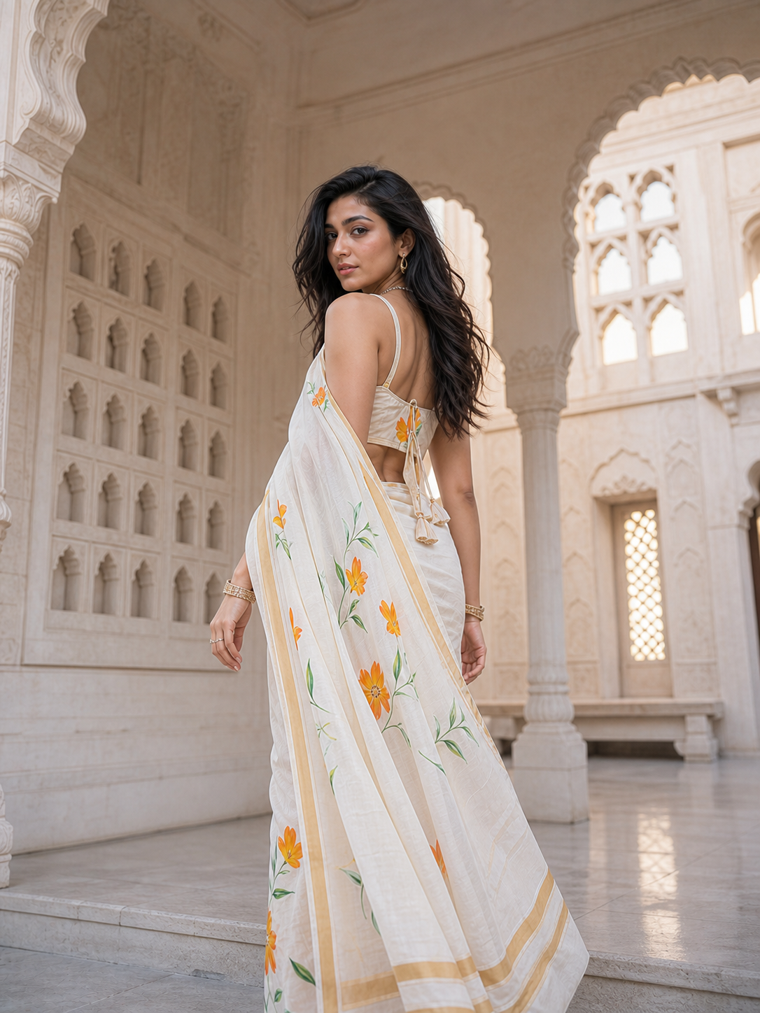 Saffron Meadow Saree