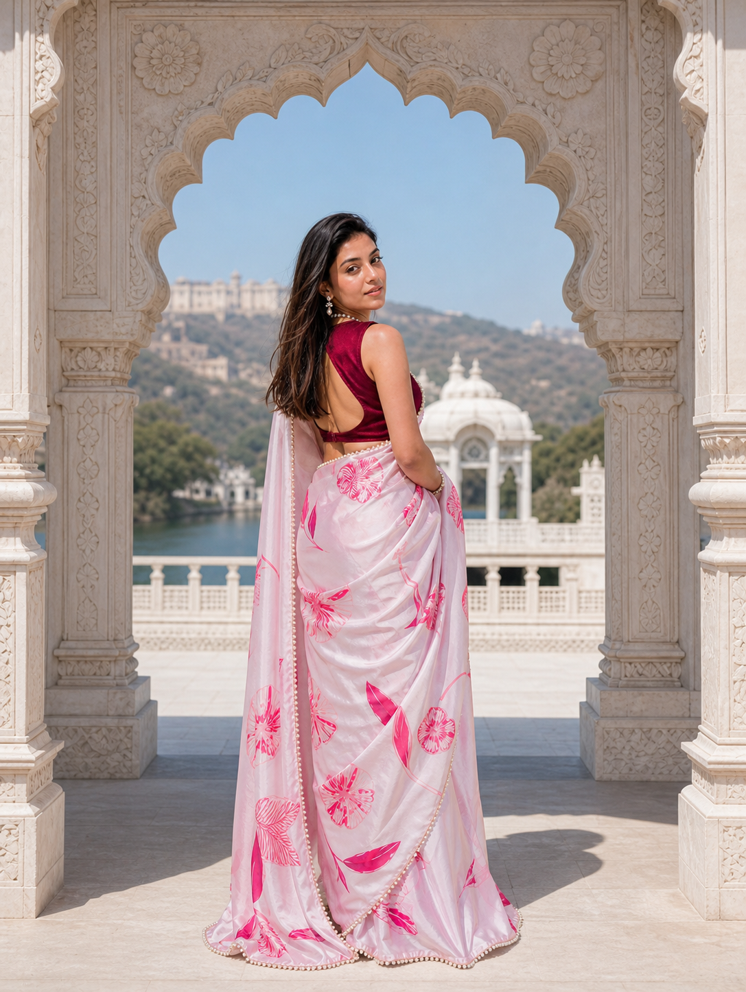 Pink Serenade Satin Saree