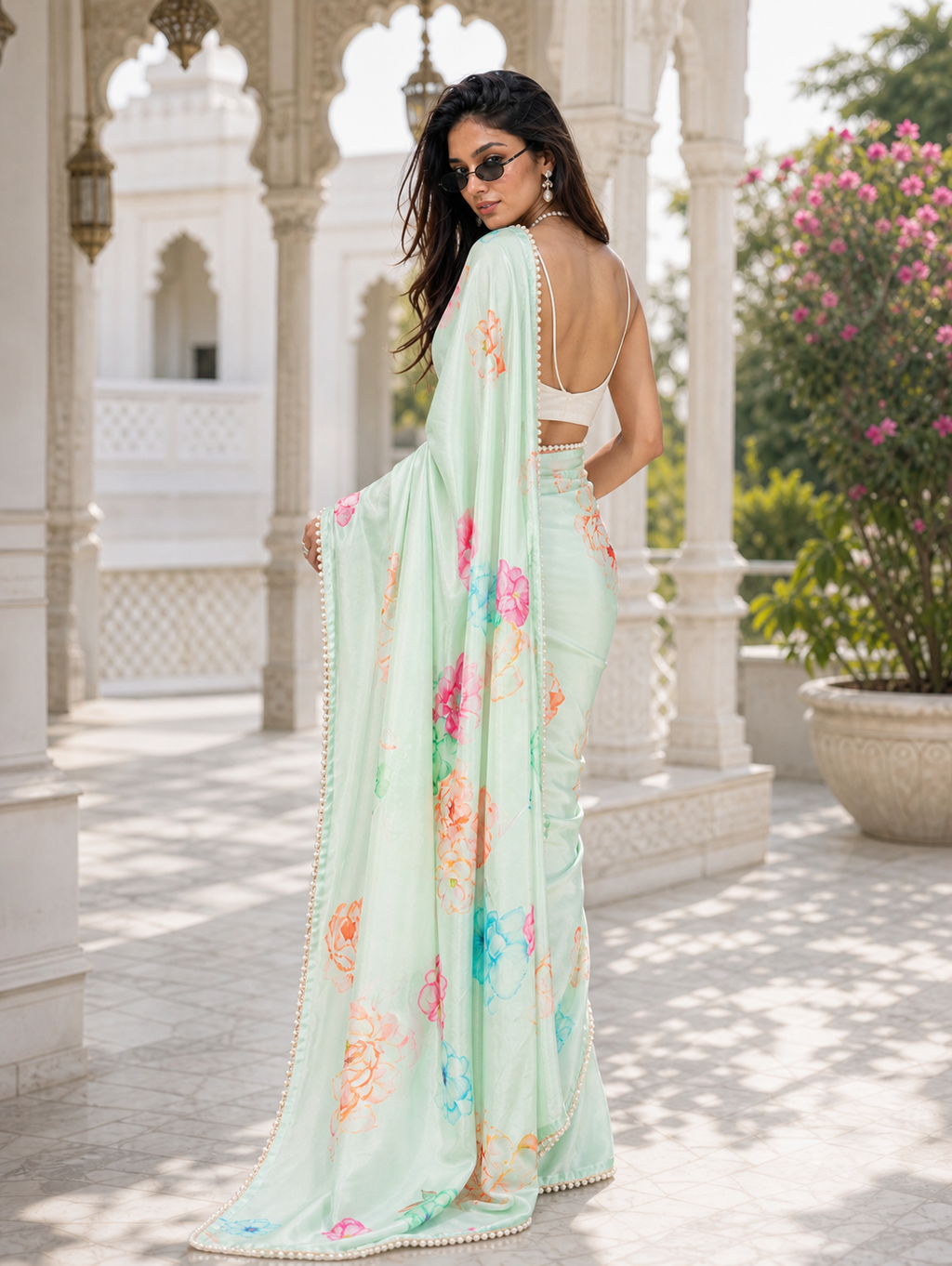 Mint Reverie Satin Saree