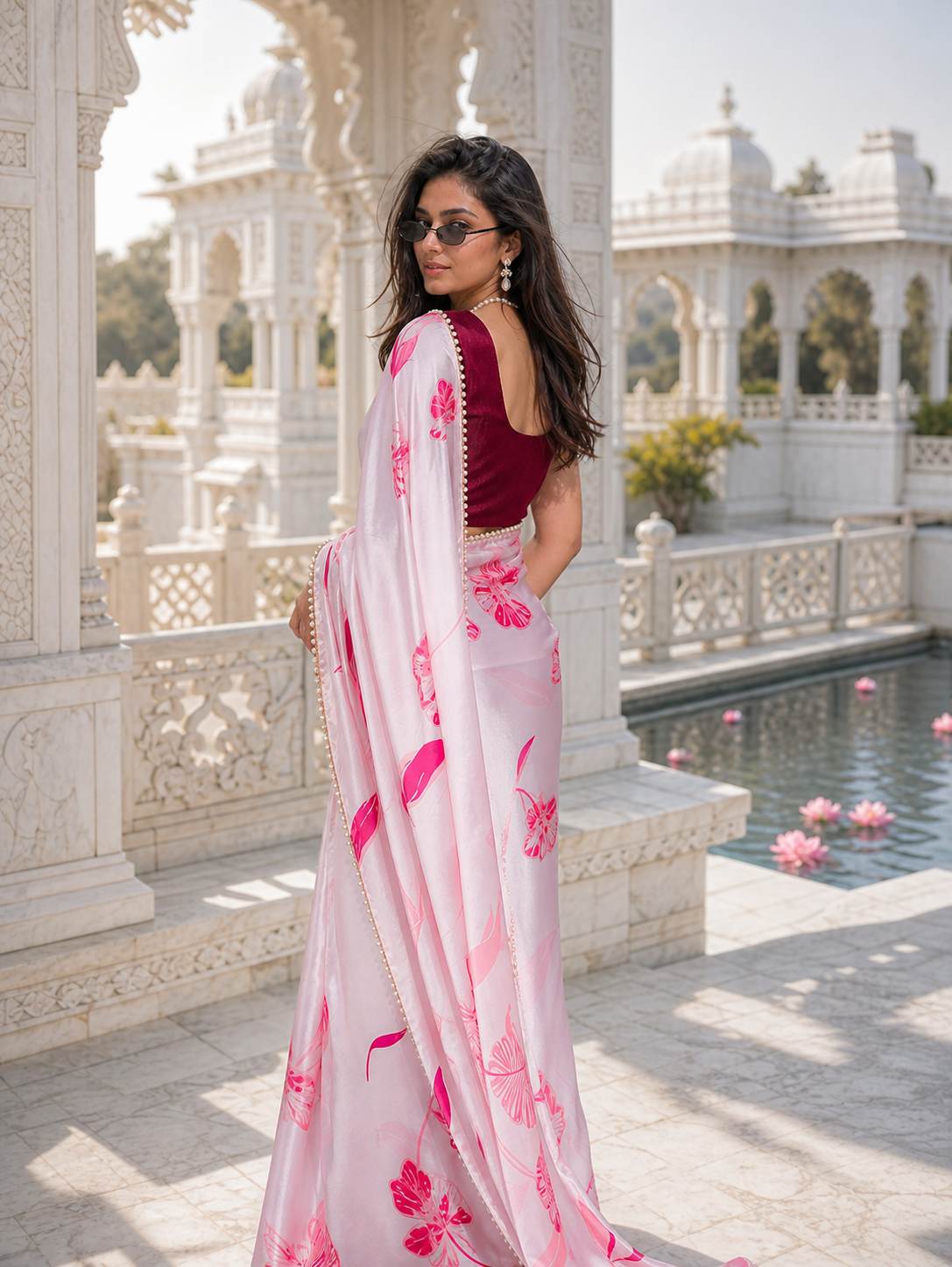 Pink Serenade Satin Saree