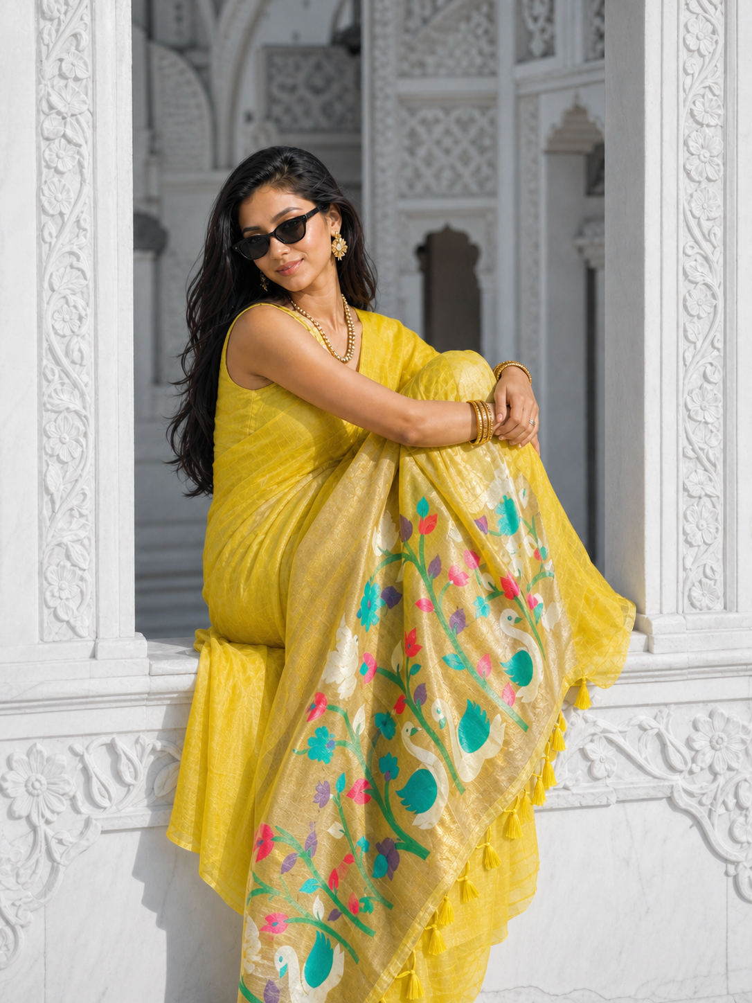The Golden Aviary Saree